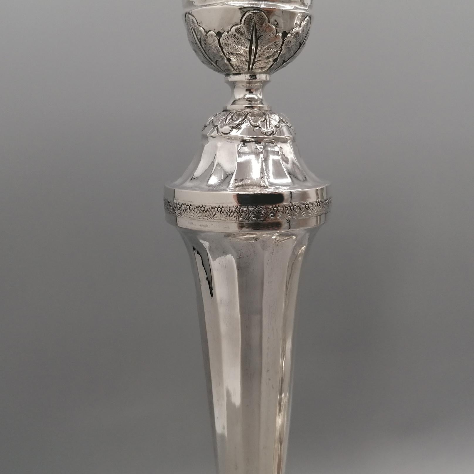 Pr. de chandeliers italiens du 19e siècle en argent 800 en vente 2
