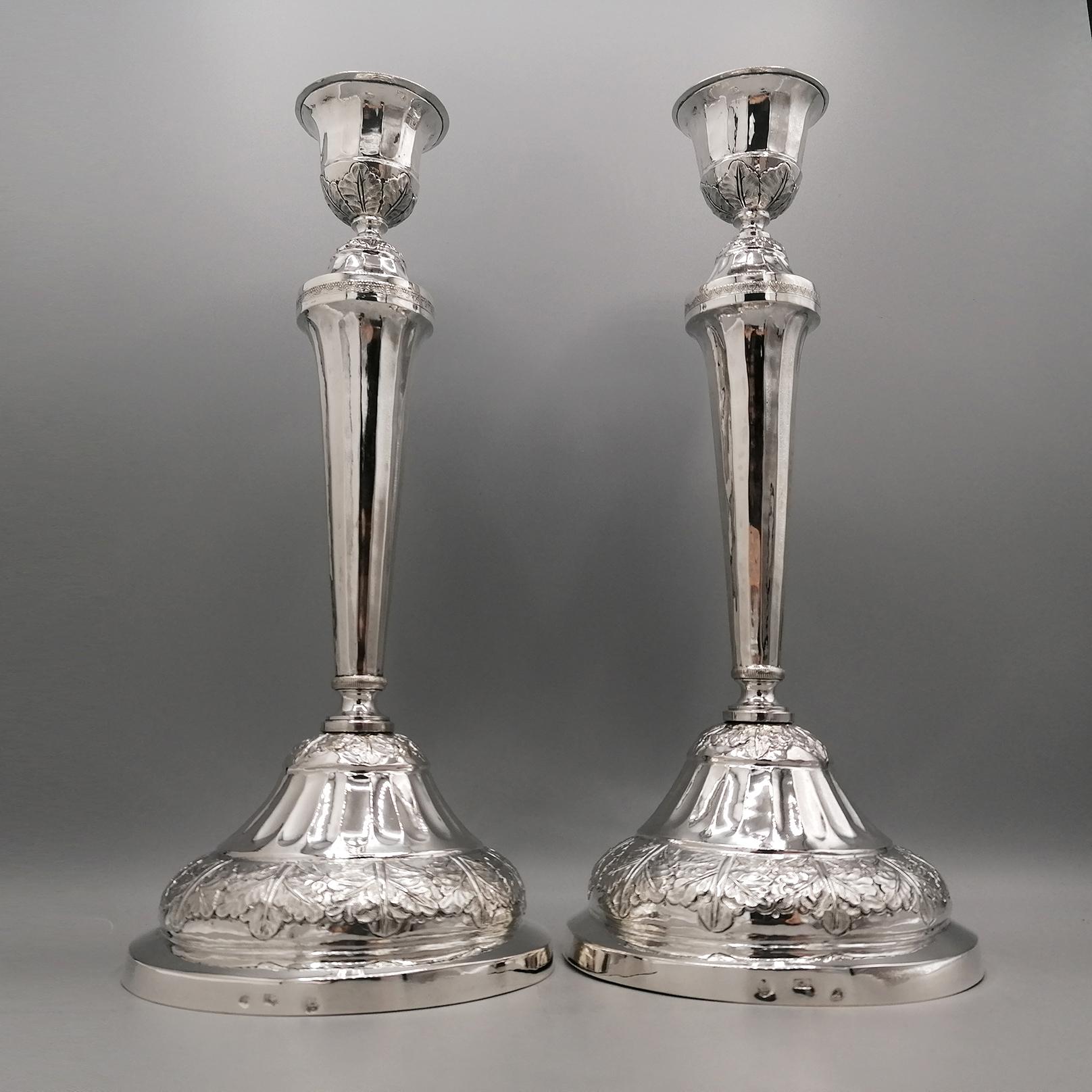 Pr. de chandeliers italiens du 19e siècle en argent 800 en vente 3