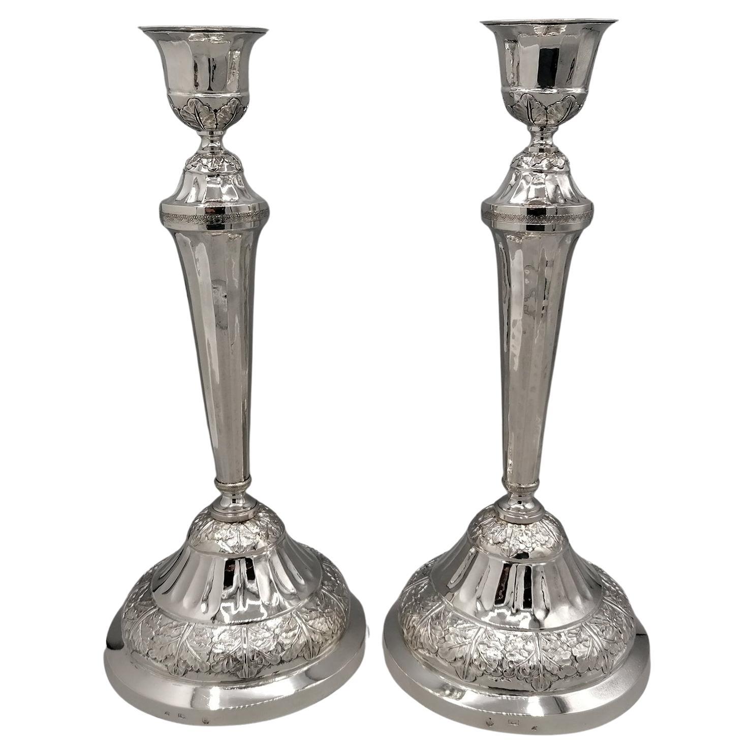 19th Century Italian 800 Silver Pr. of Candlesticks