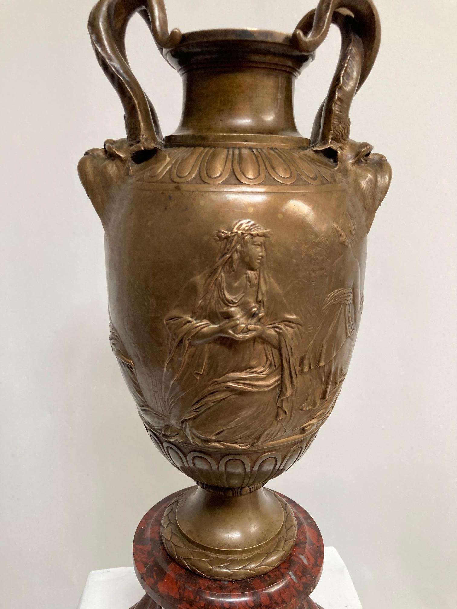 XIX century Neo-Classic bronze vase by Ferdinand Barbedienne
Red marble base
Signed
France
Circa 1850 -1870.