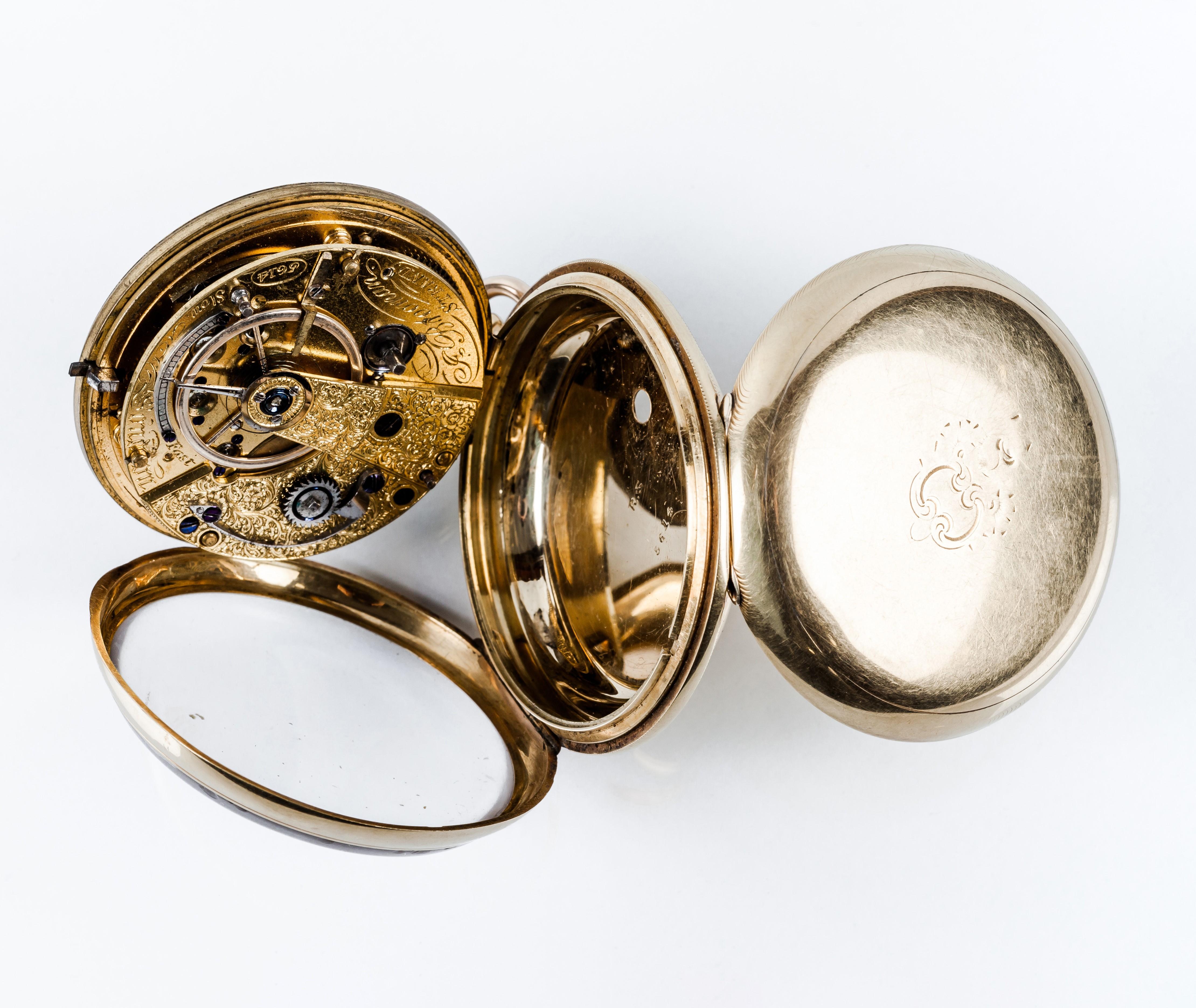 F. Brooman Montre de poche anglaise à cadran ouvert en or du XIXe siècle Pour hommes en vente