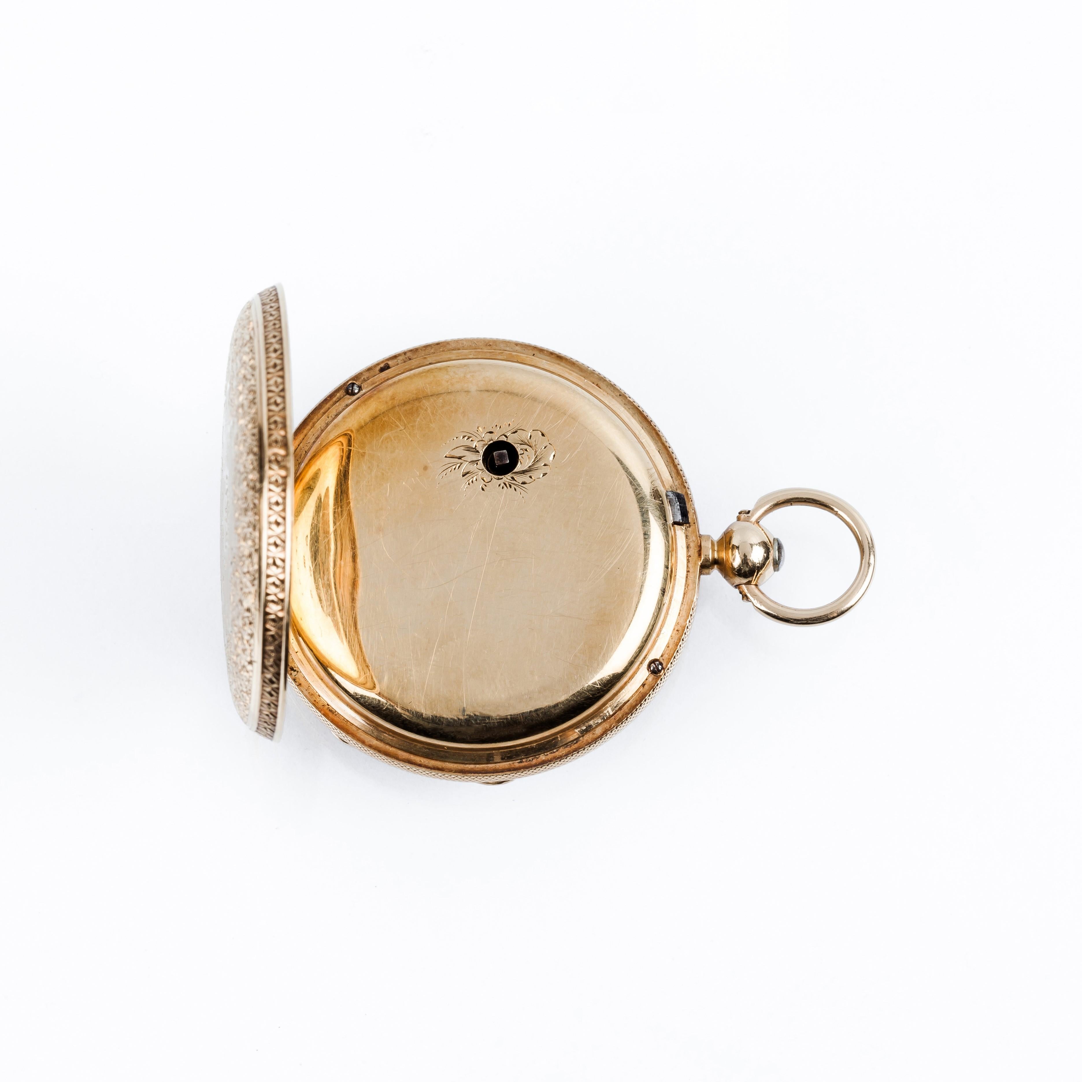 Perle Montre de poche en or à face ouverte du XIXe siècle R. Stewart en vente