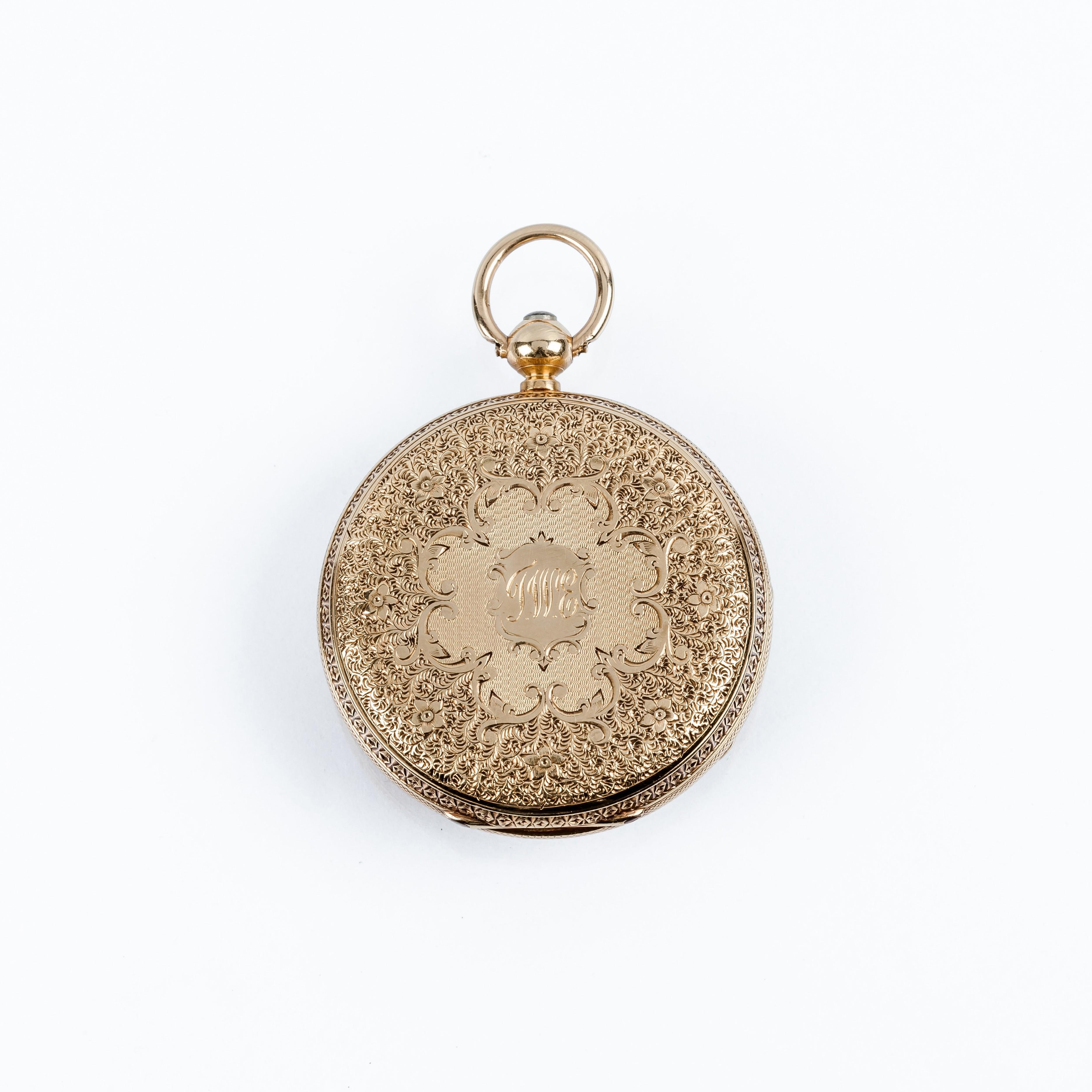 Montre de poche en or à face ouverte du XIXe siècle R. Stewart Excellent état - En vente à Bilbao, ES