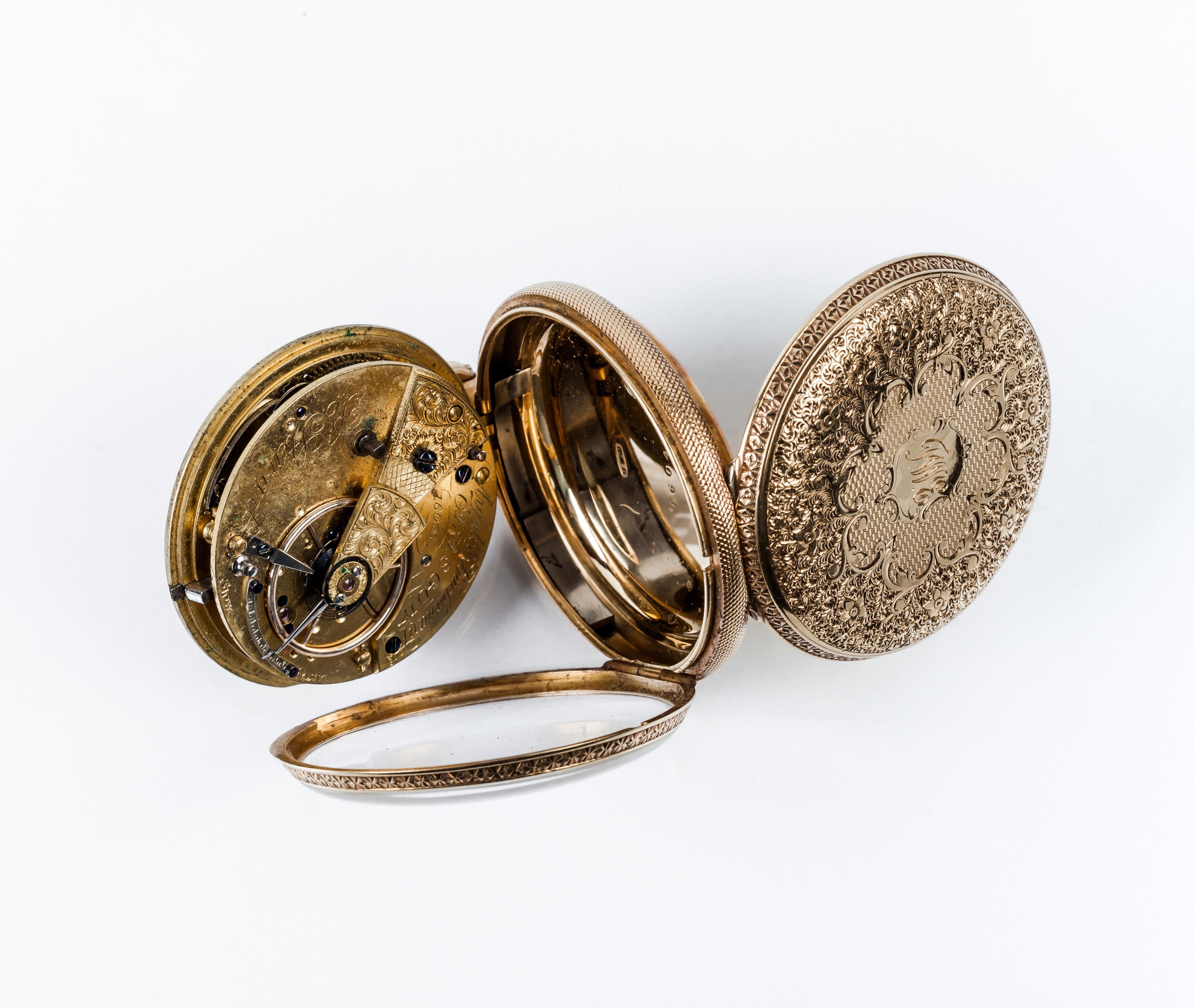 Montre de poche en or à face ouverte du XIXe siècle R. Stewart Pour hommes en vente