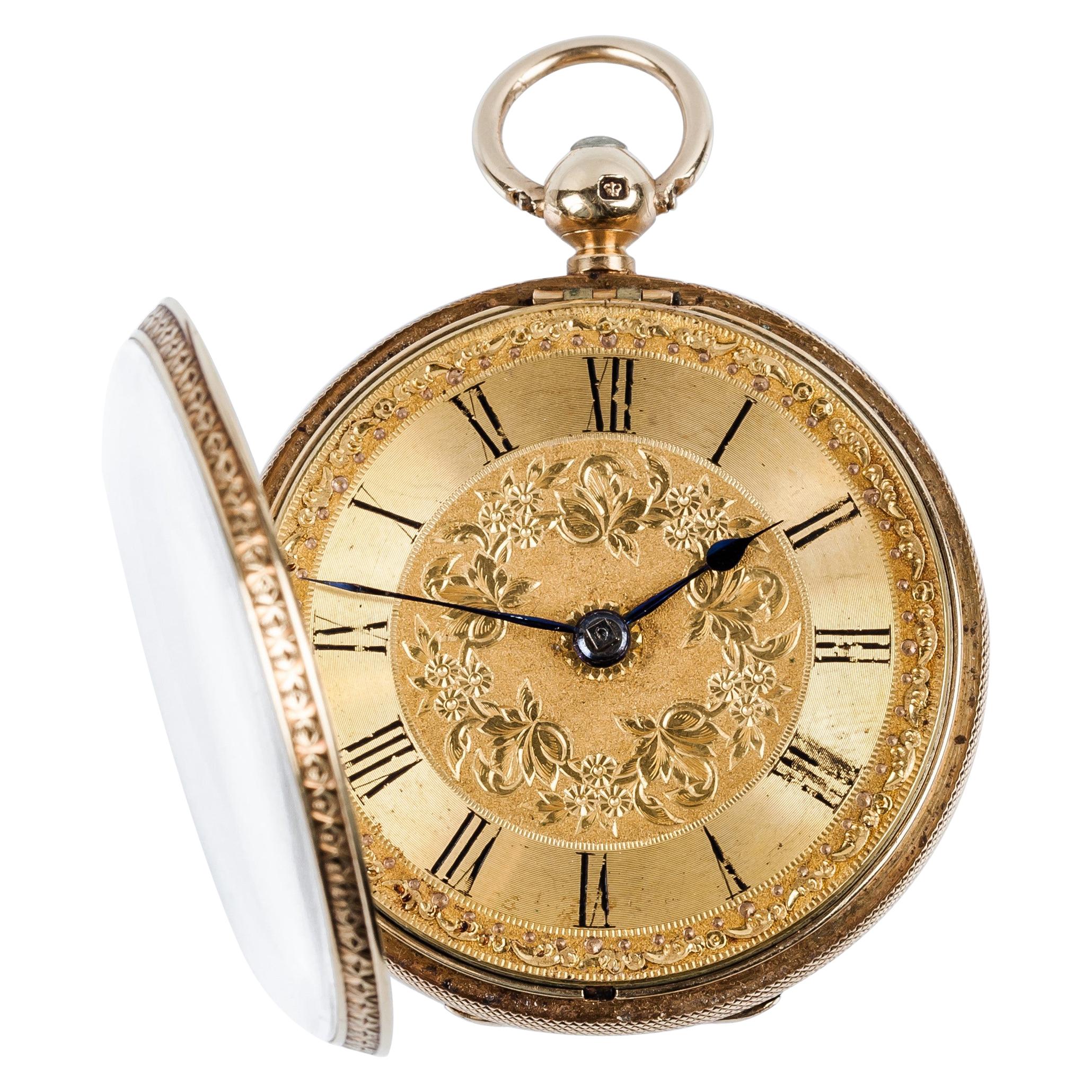 Montre de poche en or à face ouverte du XIXe siècle R. Stewart en vente
