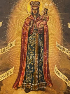 Icona russa ortodossa del XIX secolo "Gioia di tutti i dolenti" Icone in legno e tempera