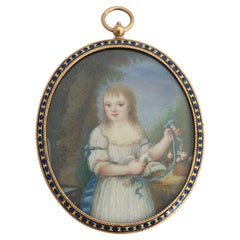 Antique XIX Century Oval Photo Frame Pendant in Yellow Gold with Blue Enamel Ornaments