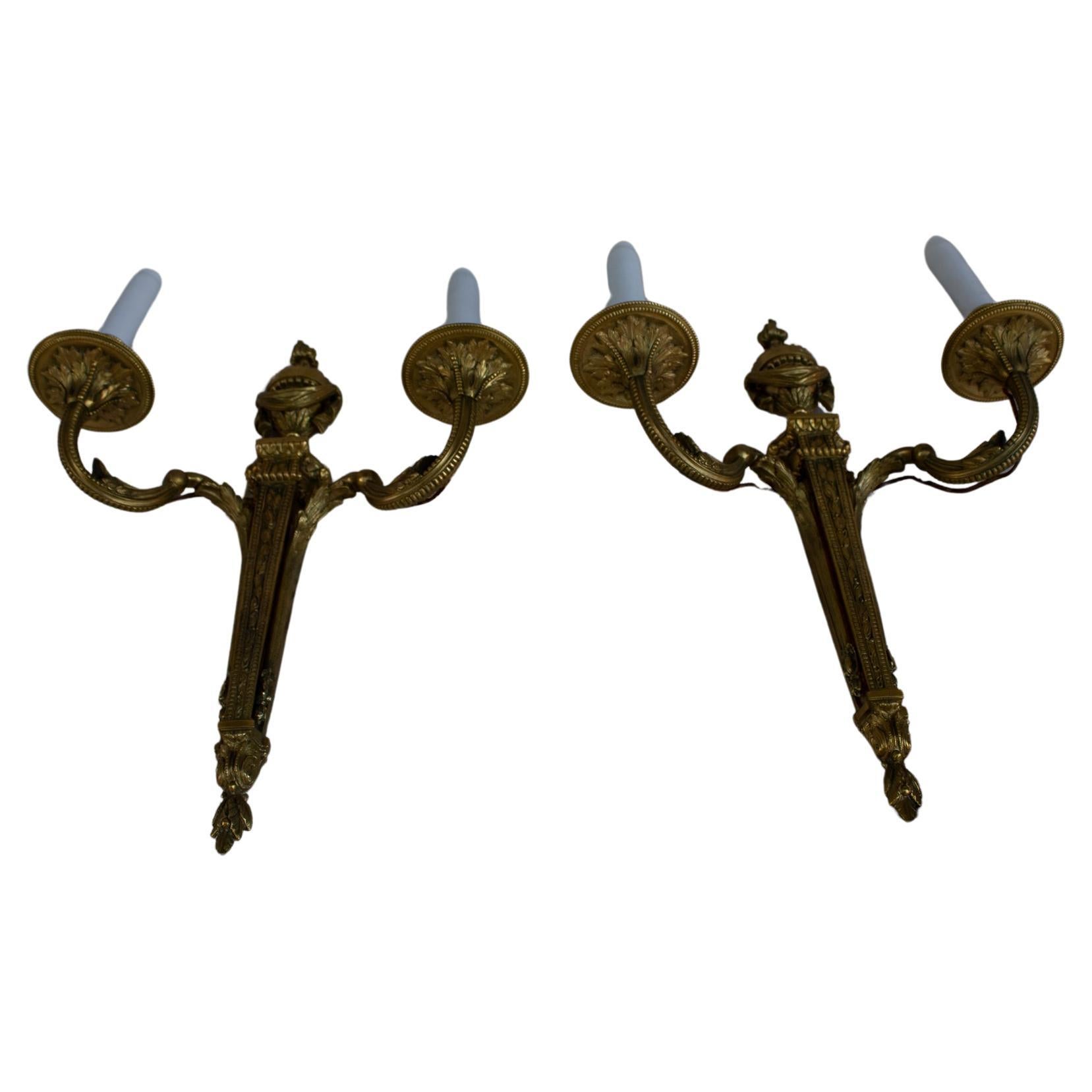 XIX Century Pair of French Empire bronze Appliqués with urns For Sale
