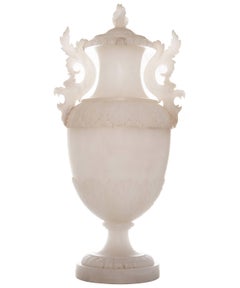 19th Century Pair of Large Italian Alabaster Covered Urns