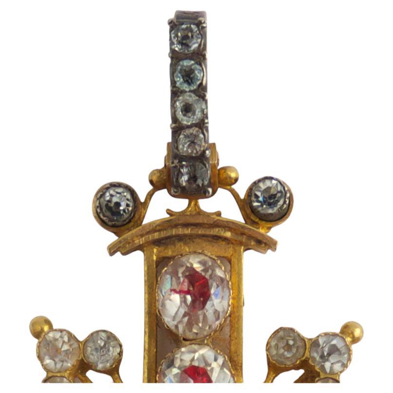19. Jahrhundert Anhänger 18k Gold Kreuz Bynzantine Stil (Rundschliff) im Angebot