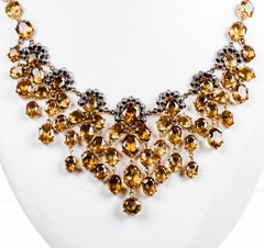 19th Century Necklace Imperial Topazes & Diamonds in Rose Gold and Silver setti