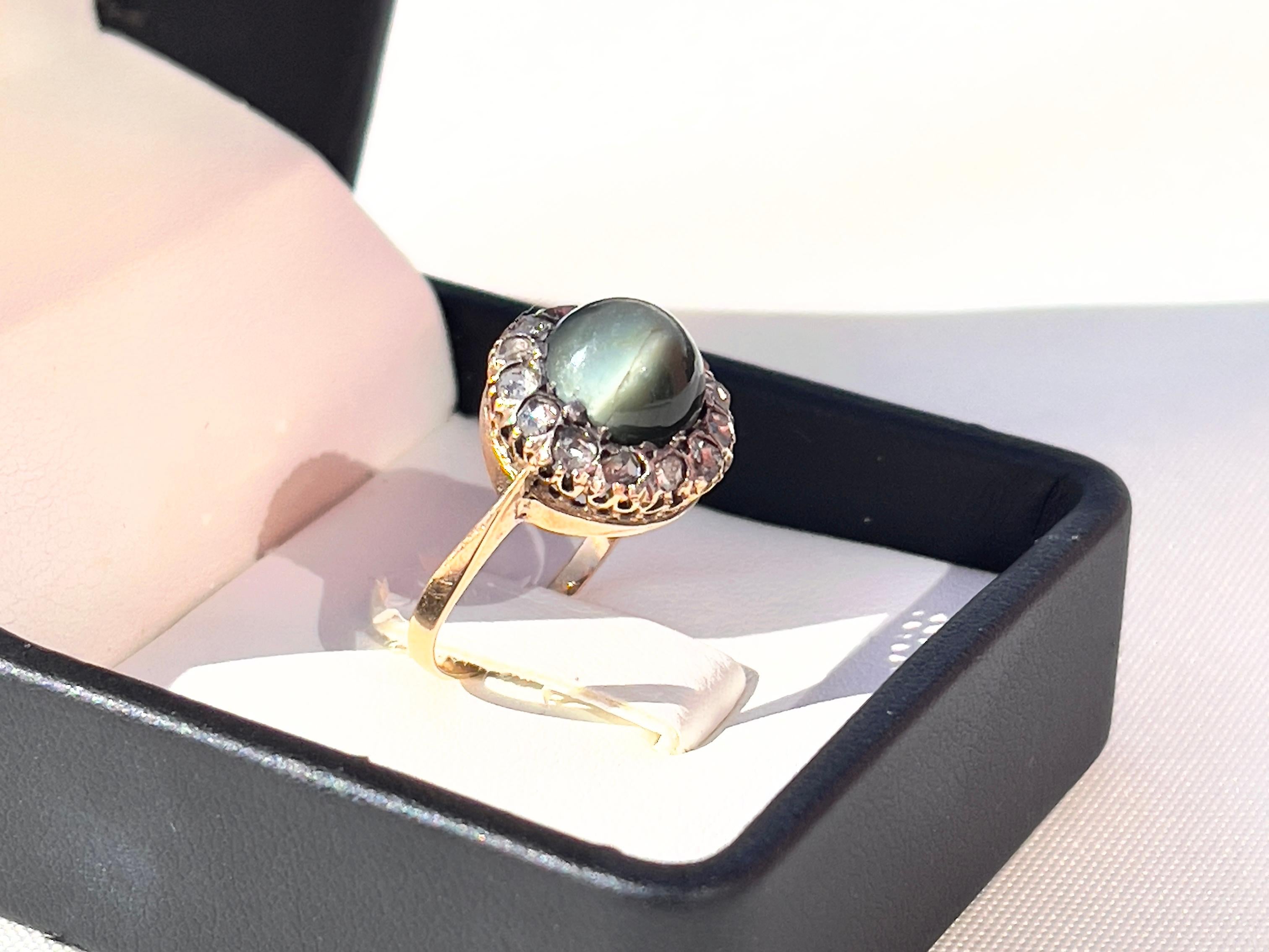 Women's Victorian Chrysoberyl Diamond Gold Cats Eye Portuguese Cocktail Ring For Sale