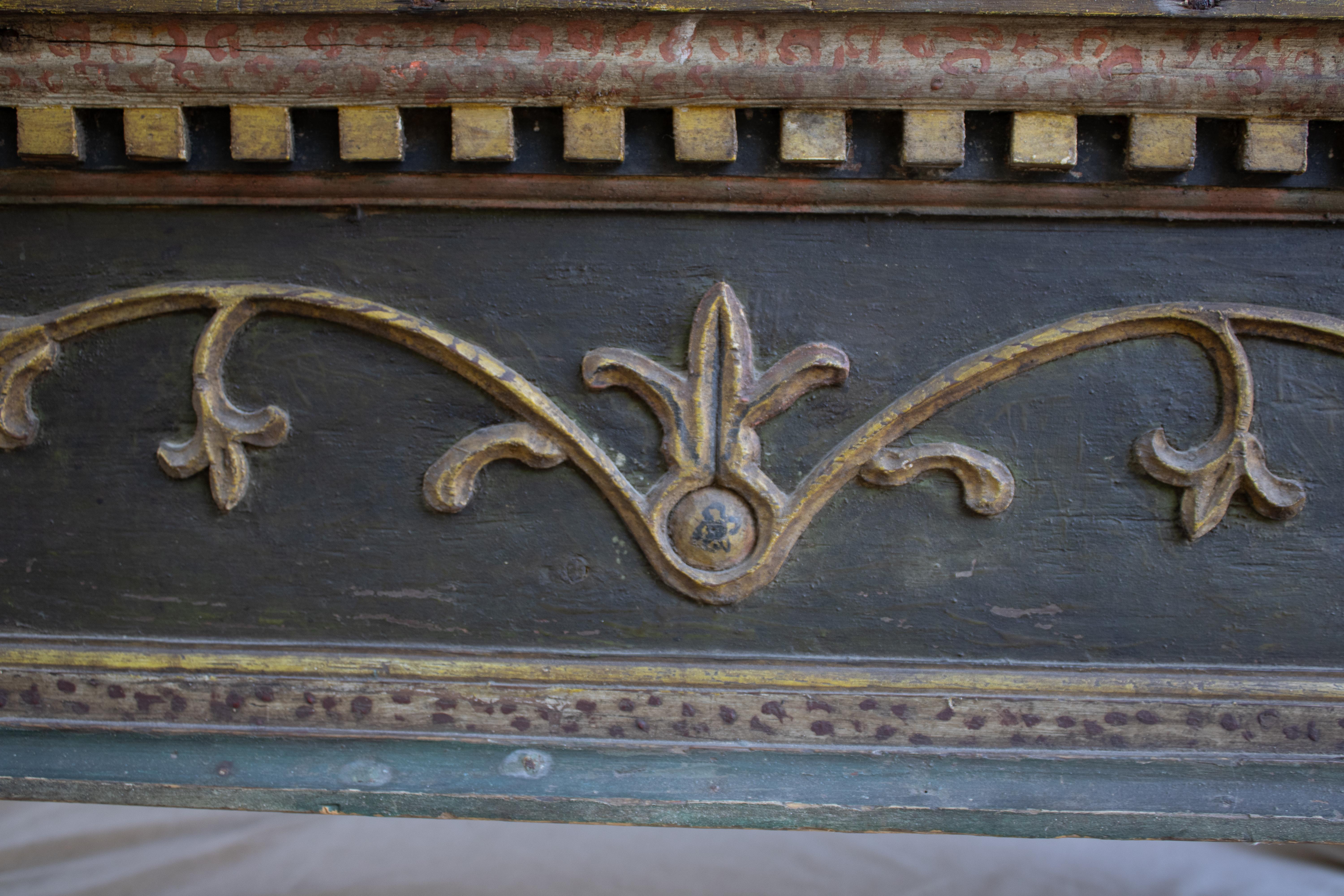 Gilt XIX Century Portuguese from a Convent Hand Painted and Gilded For Sale