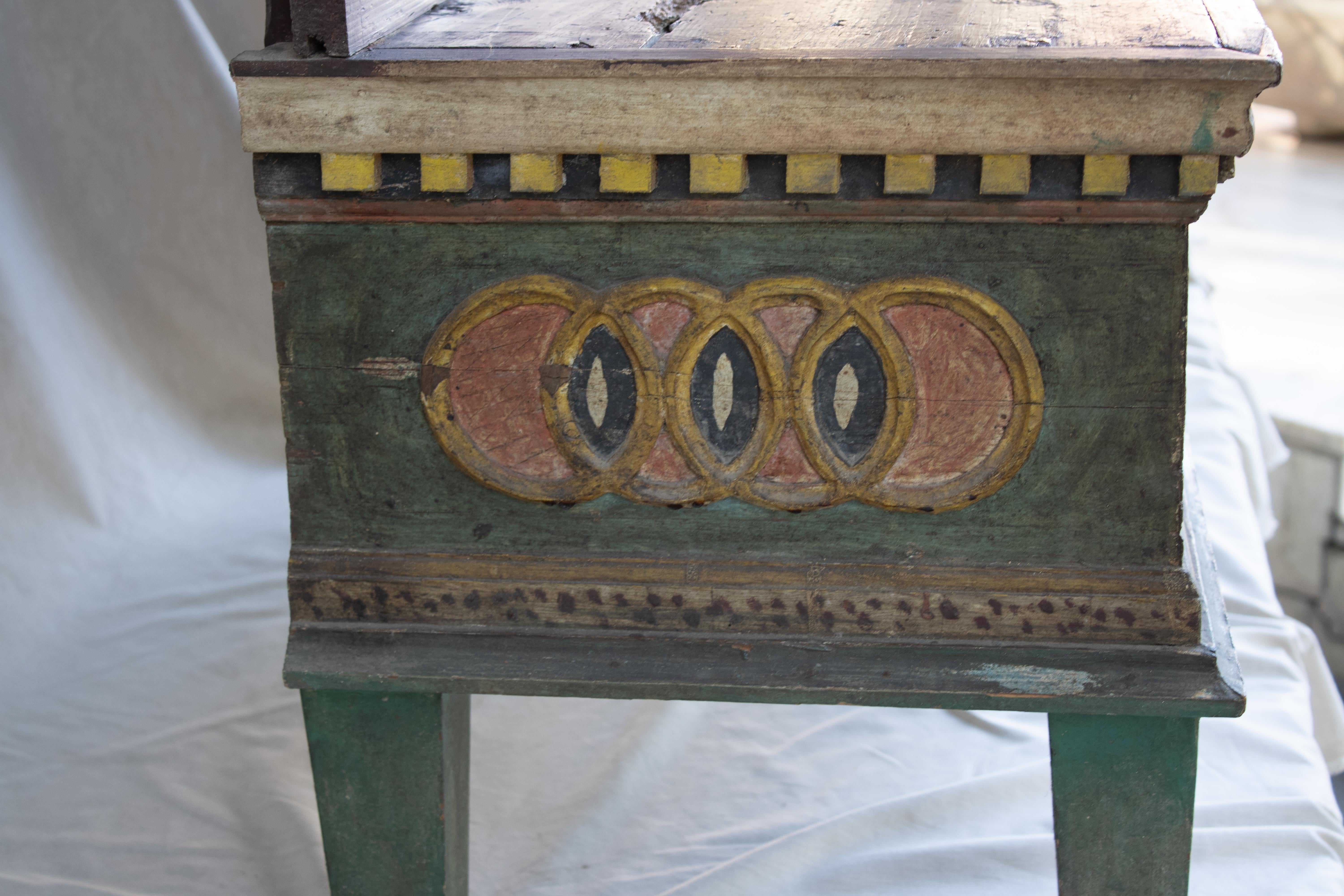 19th Century XIX Century Portuguese Bench Hand Painted and Gilded from a Convent For Sale