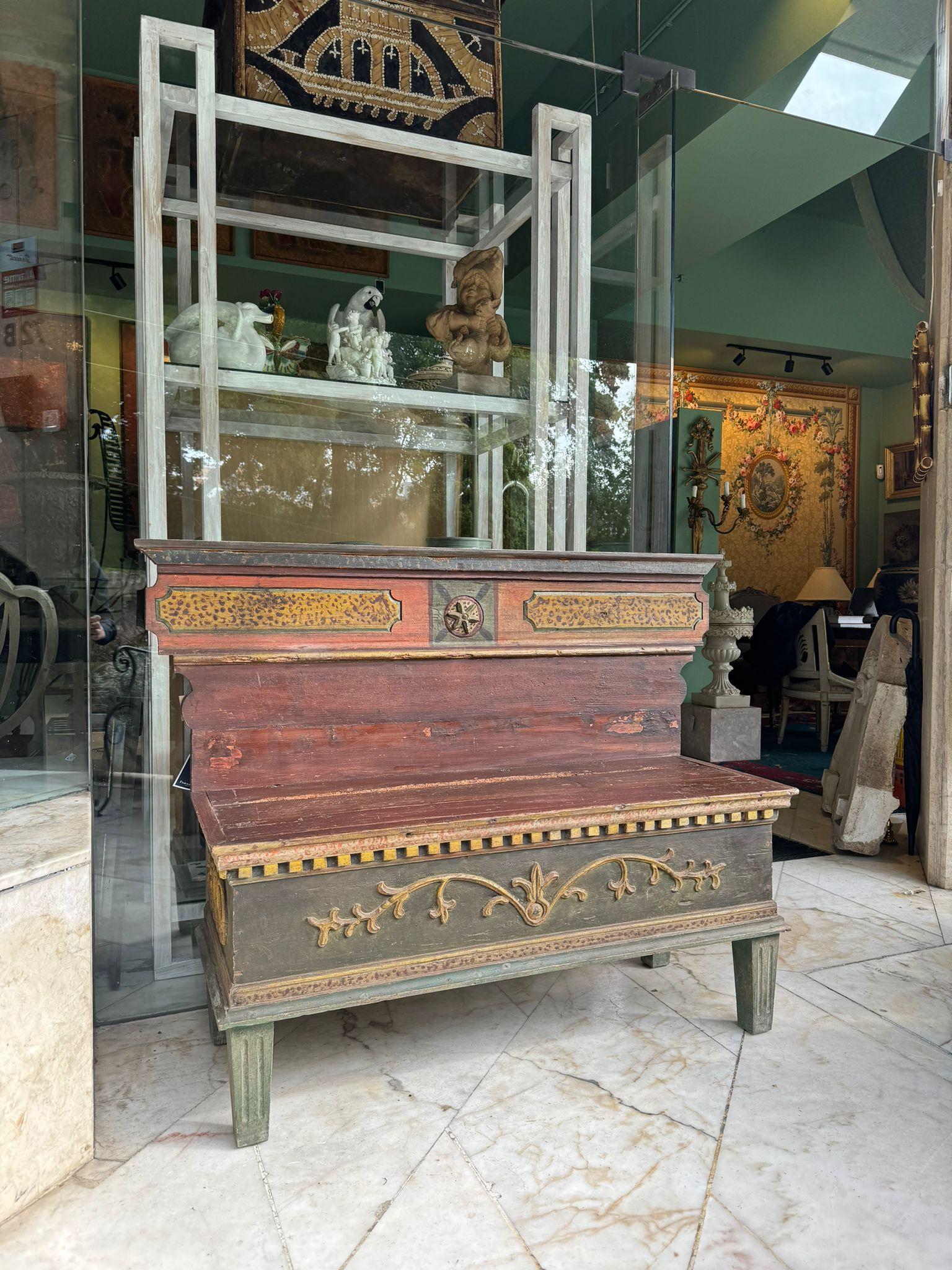 XIX Century Portuguese Bench Hand Painted and Gilded from a Convent For Sale 2