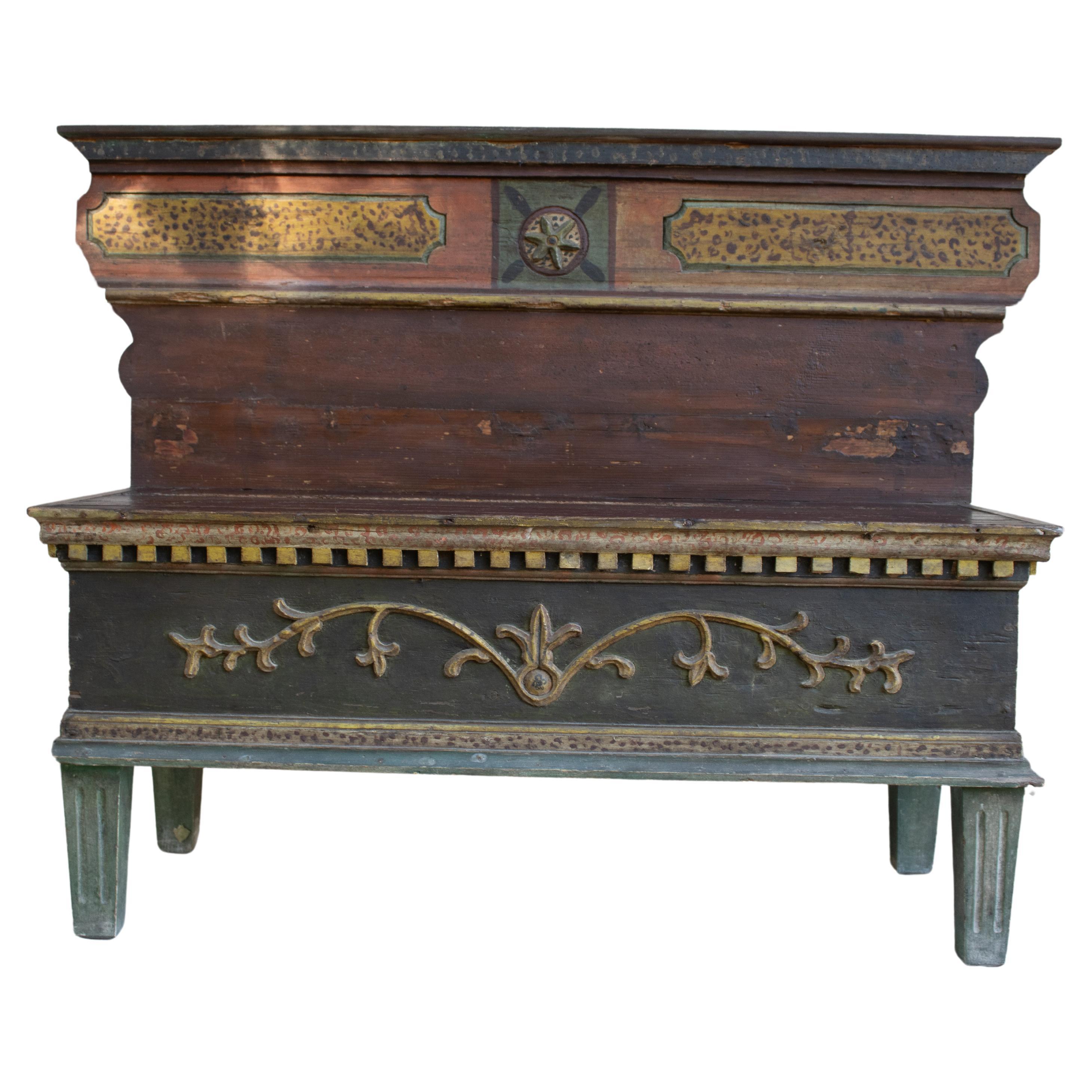 XIX Century Portuguese Bench Hand Painted and Gilded from a Convent For Sale