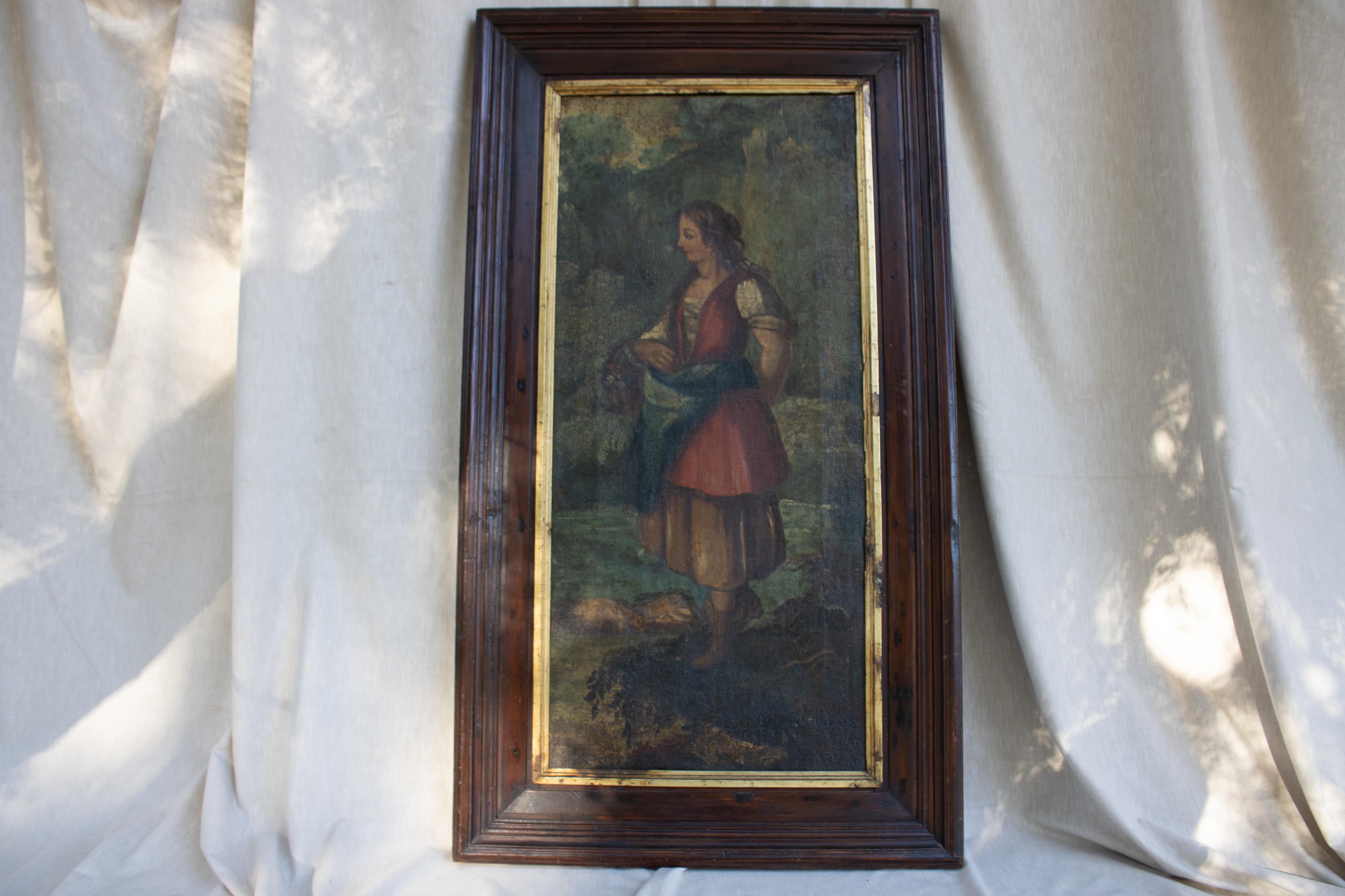 XIX Century Portuguese Peasent Woman, Oil on Canvas  In Good Condition For Sale In Lisboa, PT