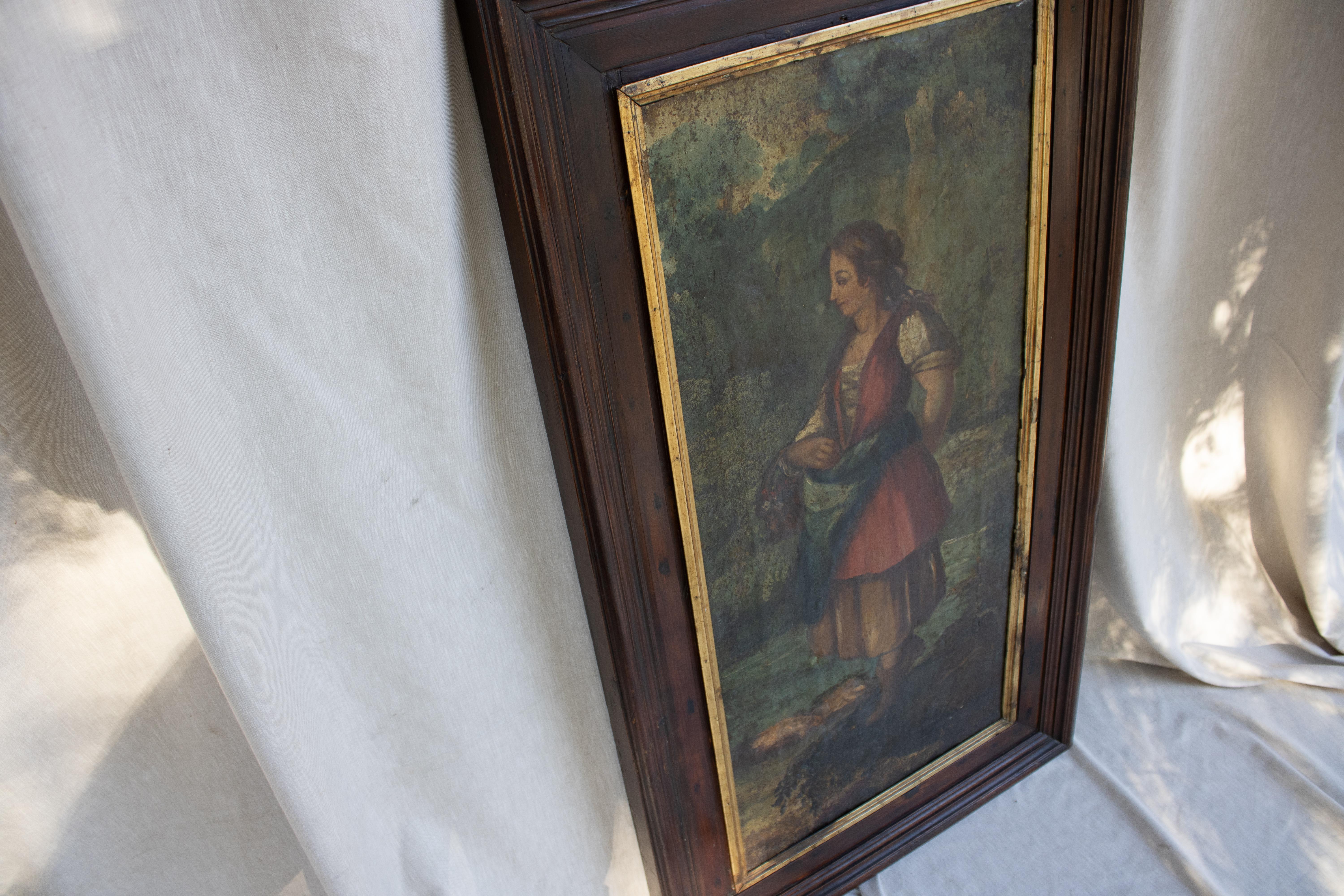 19th Century XIX Century Portuguese Peasent Woman, Oil on Canvas  For Sale
