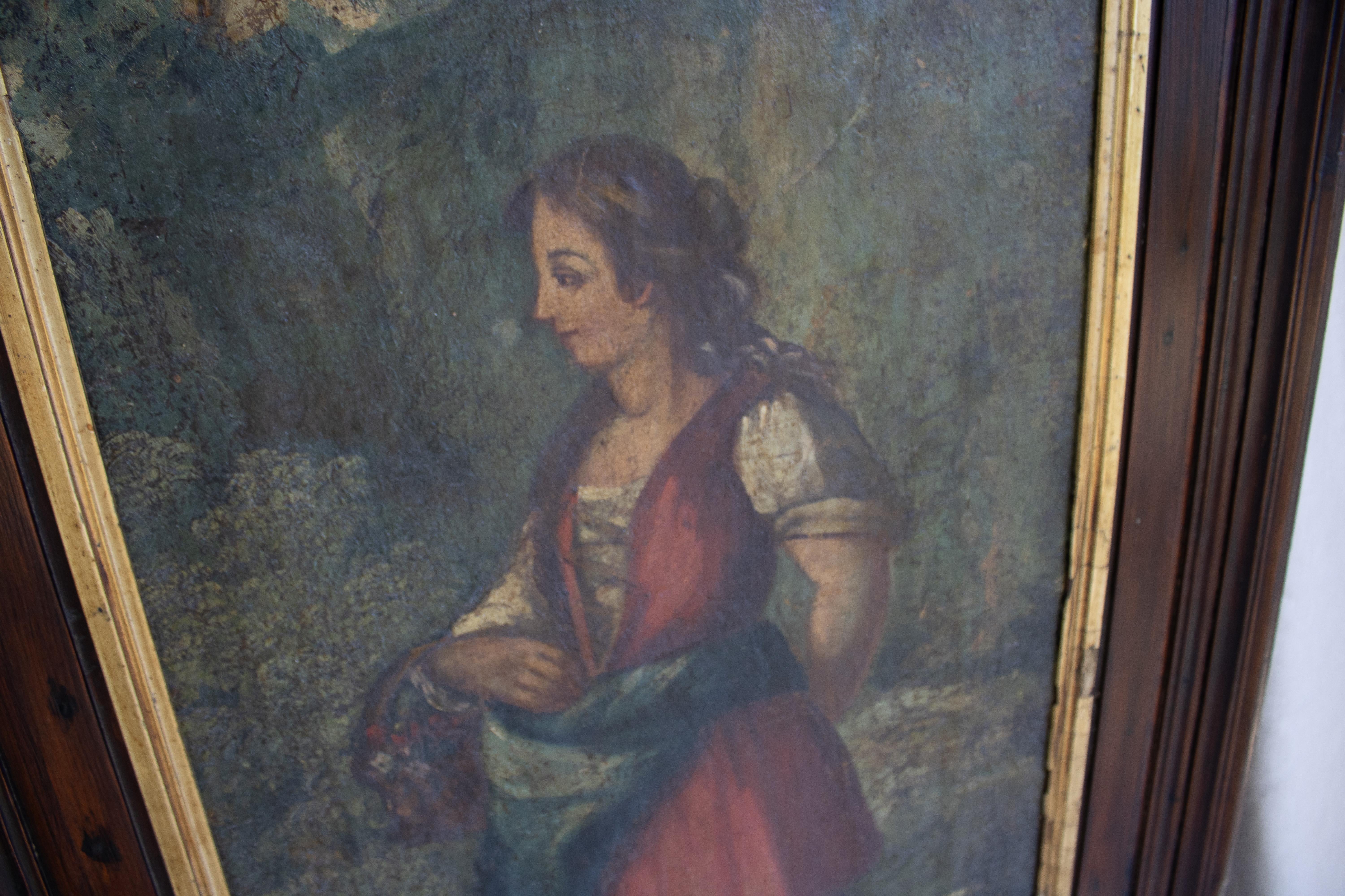 Portugiesische Bauernfrau aus dem XIX. Jahrhundert, Öl auf Leinwand  im Angebot 1