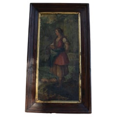 Antique XIX Century Portuguese Peasent Woman, Oil on Canvas 