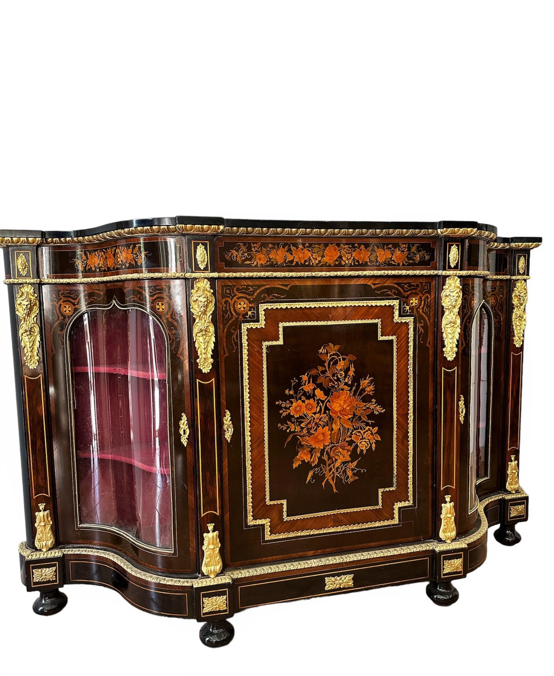 19th Century XIX Secolo, Napoleone III, Antica Credenza in Legno Intarsiata, Bronzo Dorato For Sale