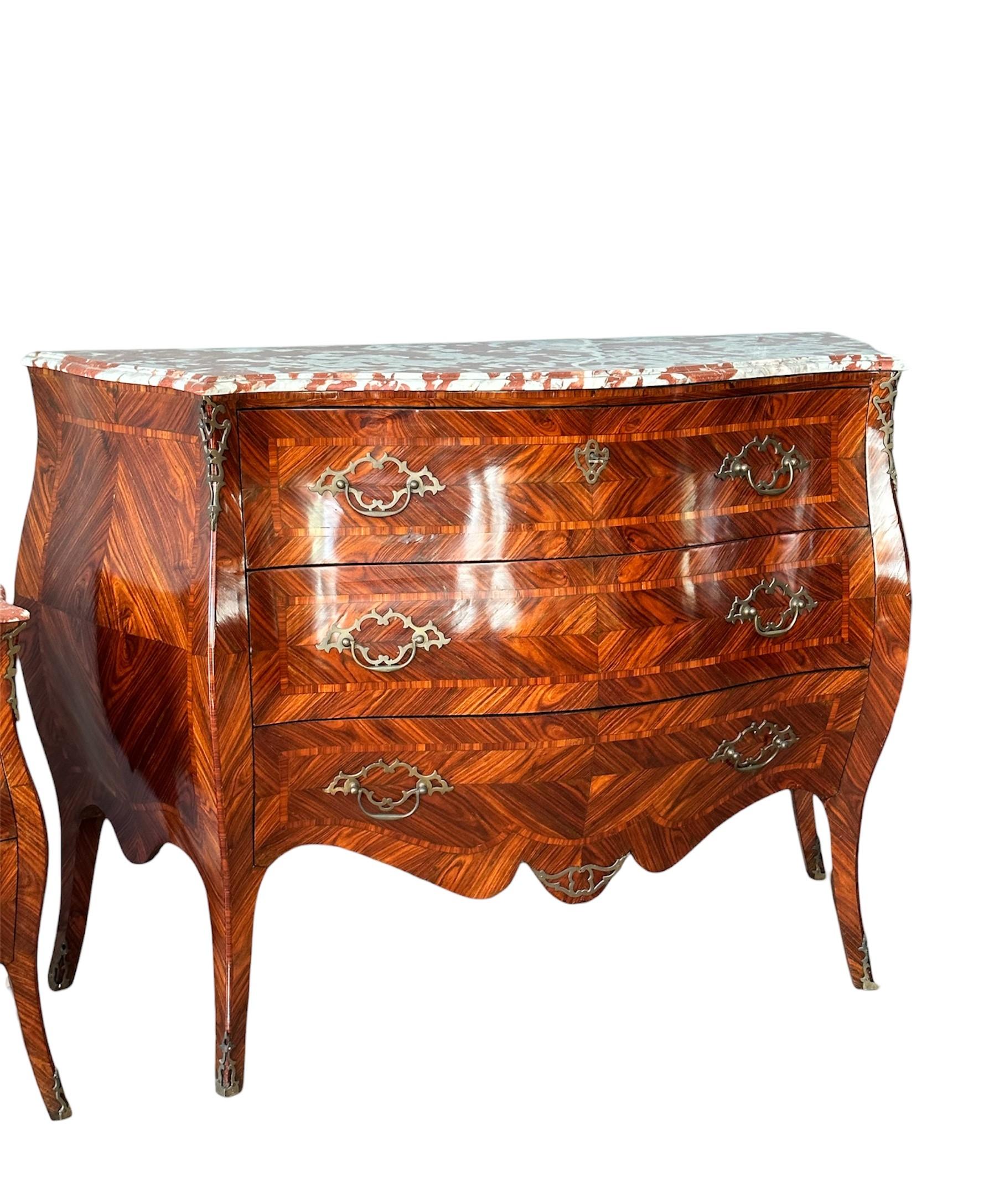19th Century, Napoleon III, Dresser And Two Nightstands In Ebony And Marbles For Sale 1