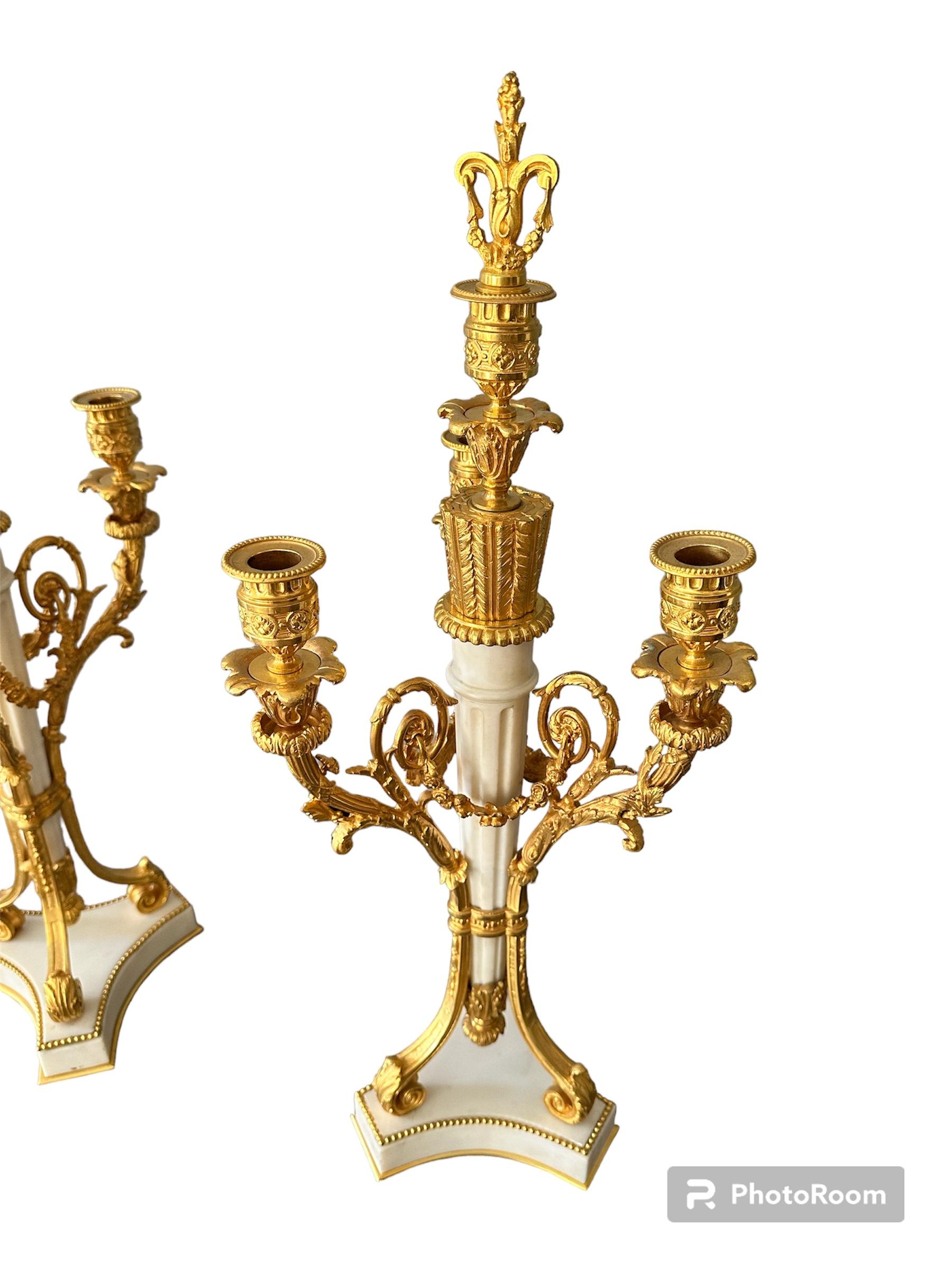 French 19th century, Napoleon III, Copy of Gilt Bronze and Marble Candelabra For Sale