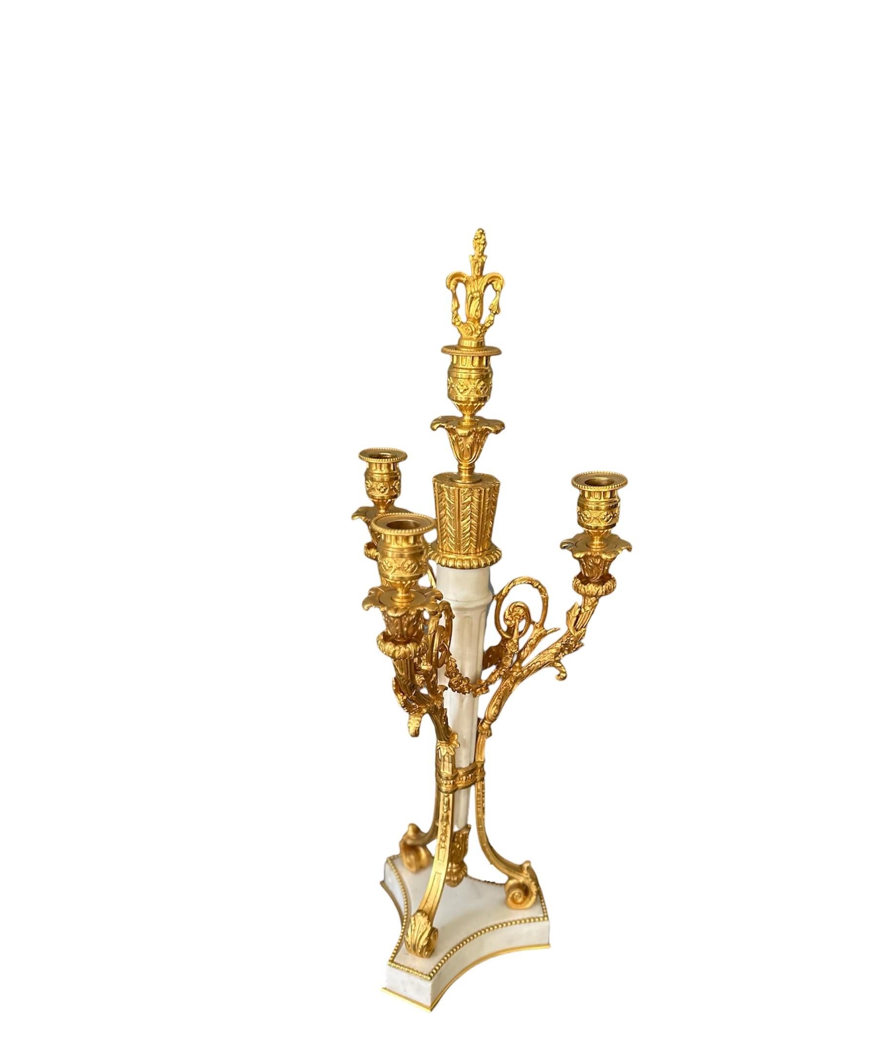 19th Century 19th century, Napoleon III, Copy of Gilt Bronze and Marble Candelabra For Sale