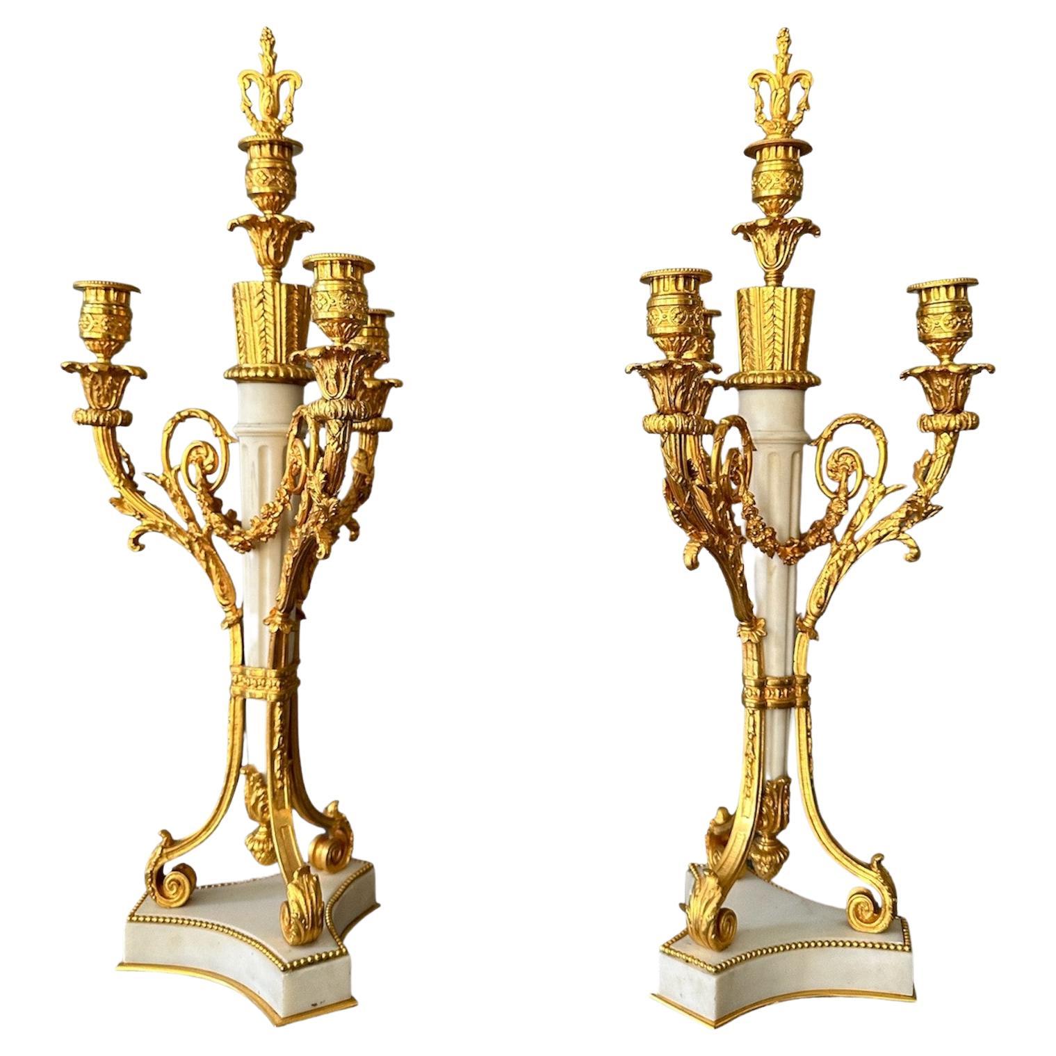 19th century, Napoleon III, Copy of Gilt Bronze and Marble Candelabra For Sale