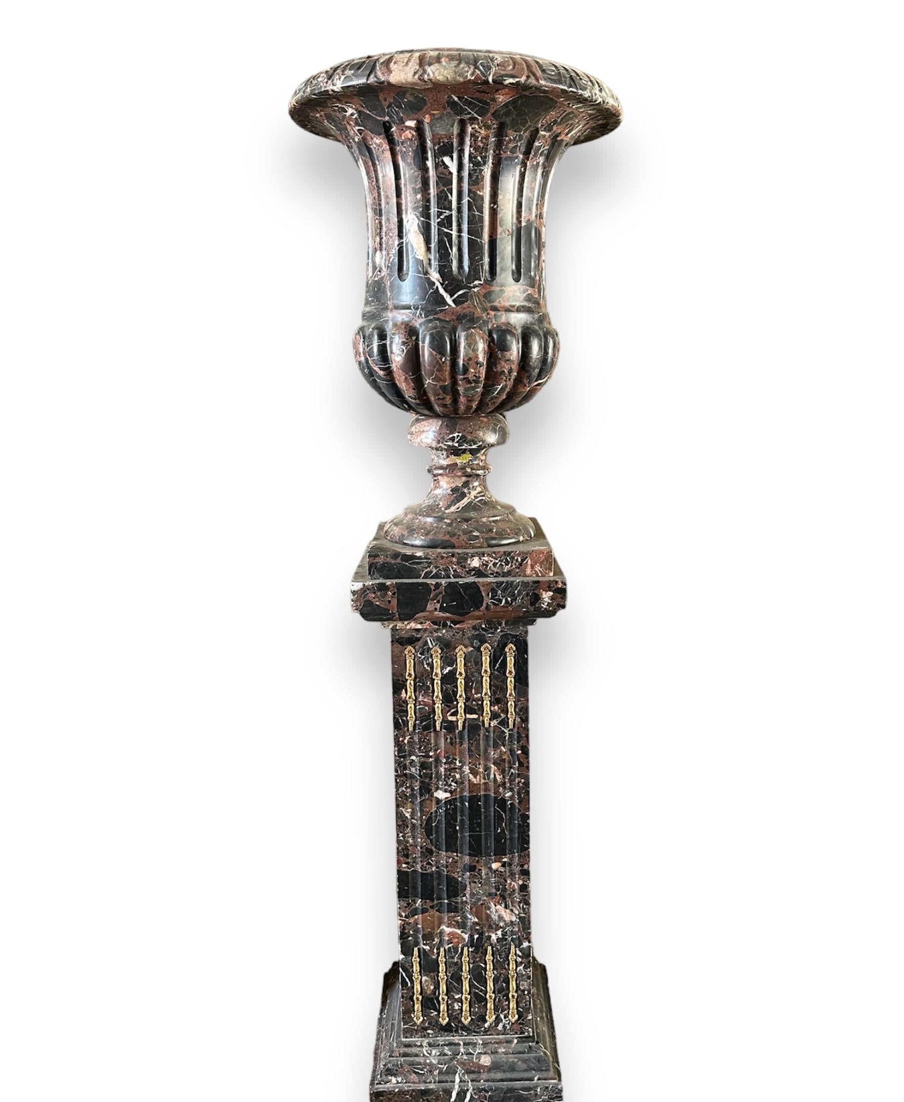 Louis XVI 19th Century, Napoleon III, Pair of Vases with Breccia Columns, gilded bronze For Sale