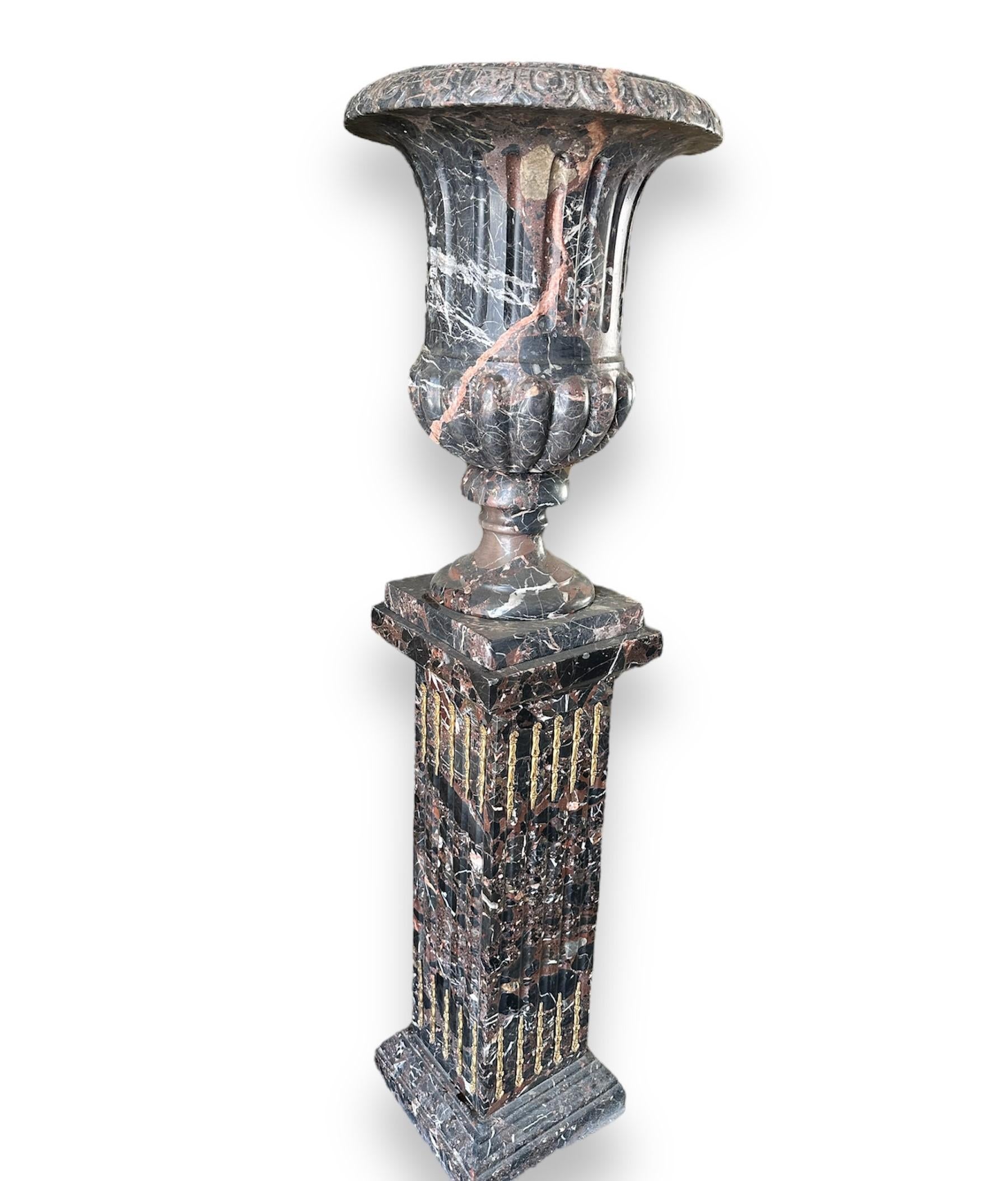 Italian 19th Century, Napoleon III, Pair of Vases with Breccia Columns, gilded bronze For Sale