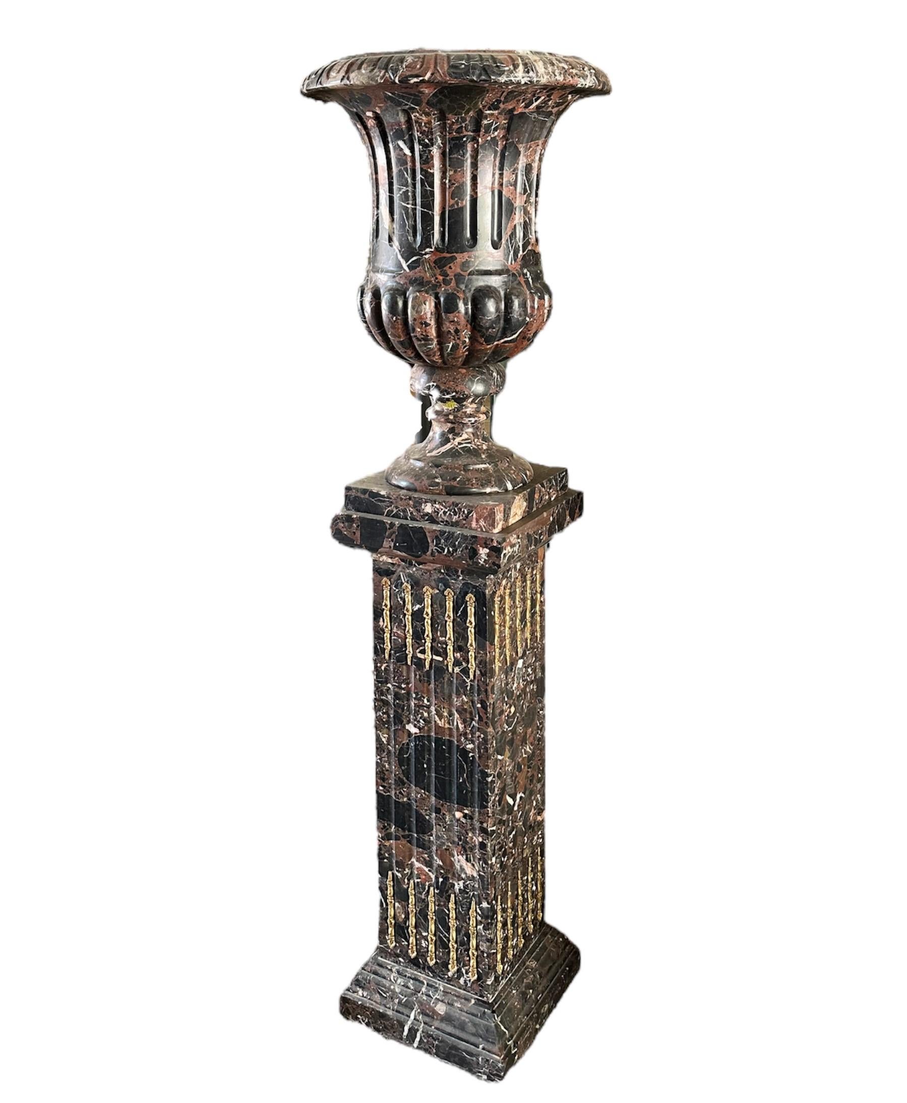 Breccia Marble 19th Century, Napoleon III, Pair of Vases with Breccia Columns, gilded bronze For Sale