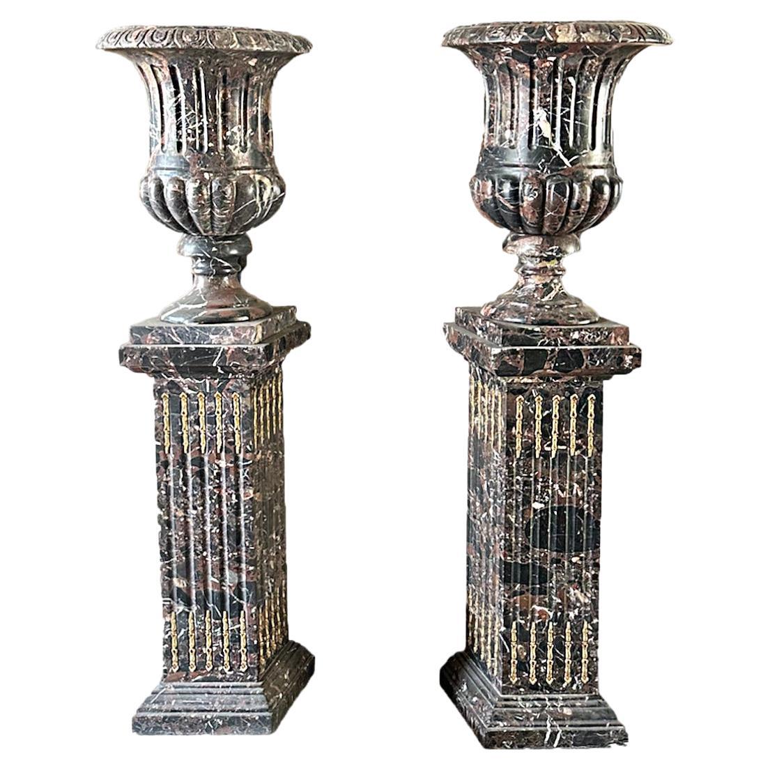 19th Century, Napoleon III, Pair of Vases with Breccia Columns, gilded bronze For Sale