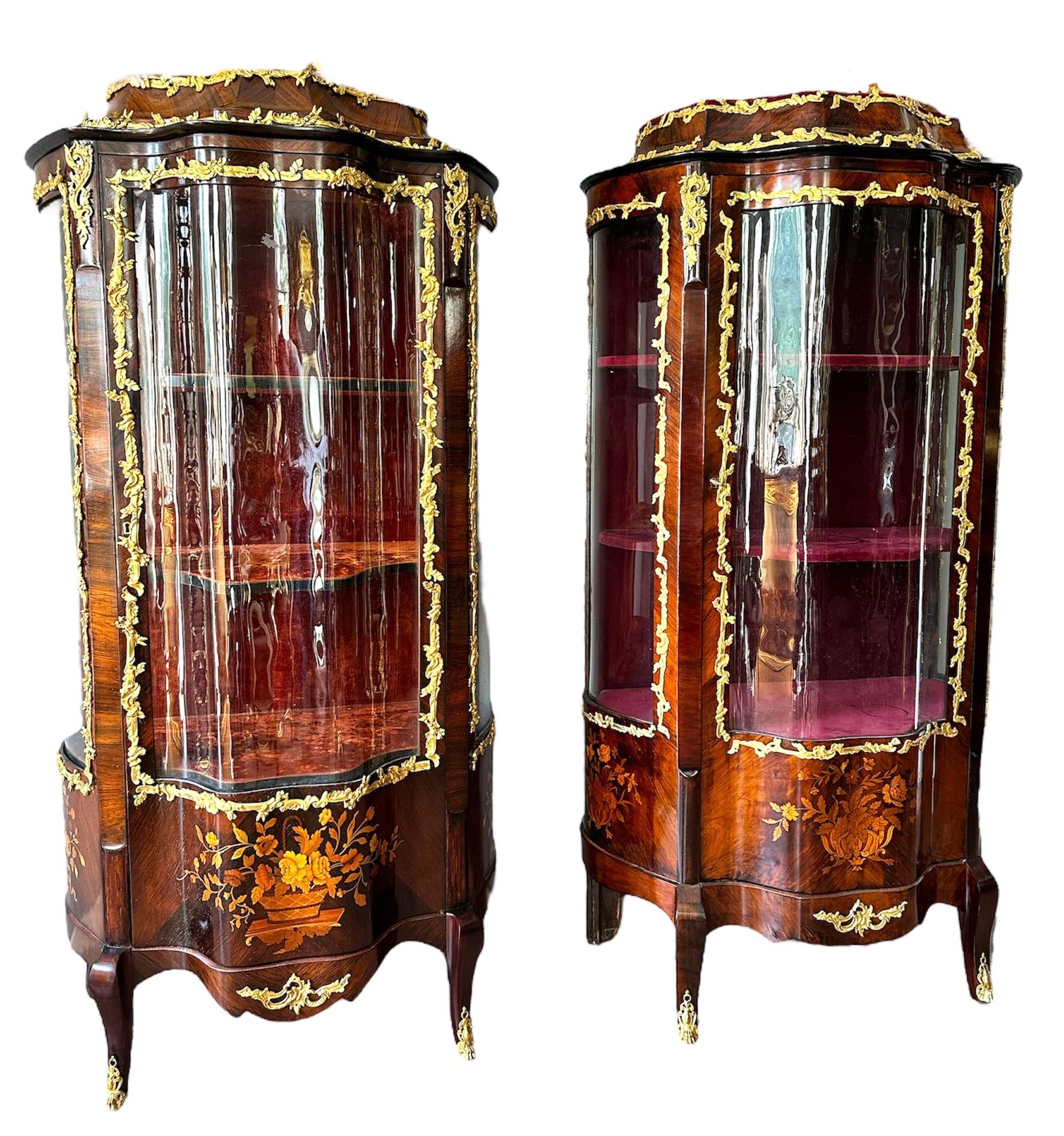 Elegant pair of display cases made of rosewood with fruitwood inlays. Adorned in the round with finely chiseled and gilded bronze elements.

France - Napoleon III

Measurements: H 171 x W 90 x D 48