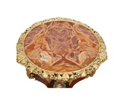 XIXe siècle, Napoléon III, Table basse en bois exotique avec plateau en marbre jaspé