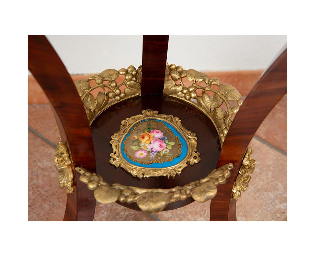 Gilt 19th century, Napoleon III, Exotic wood coffee table with jasper marble top  For Sale