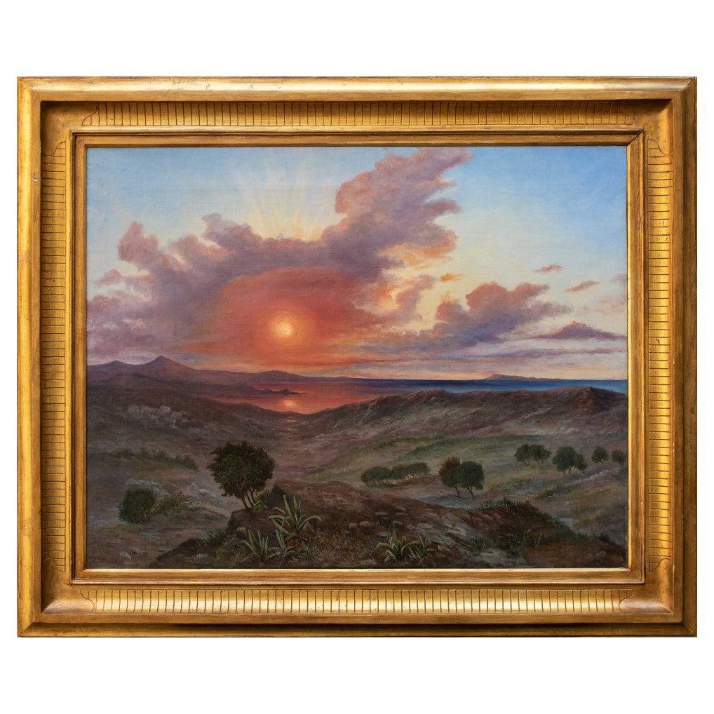 XIX secolo, Paesaggio al tramonto in vendita