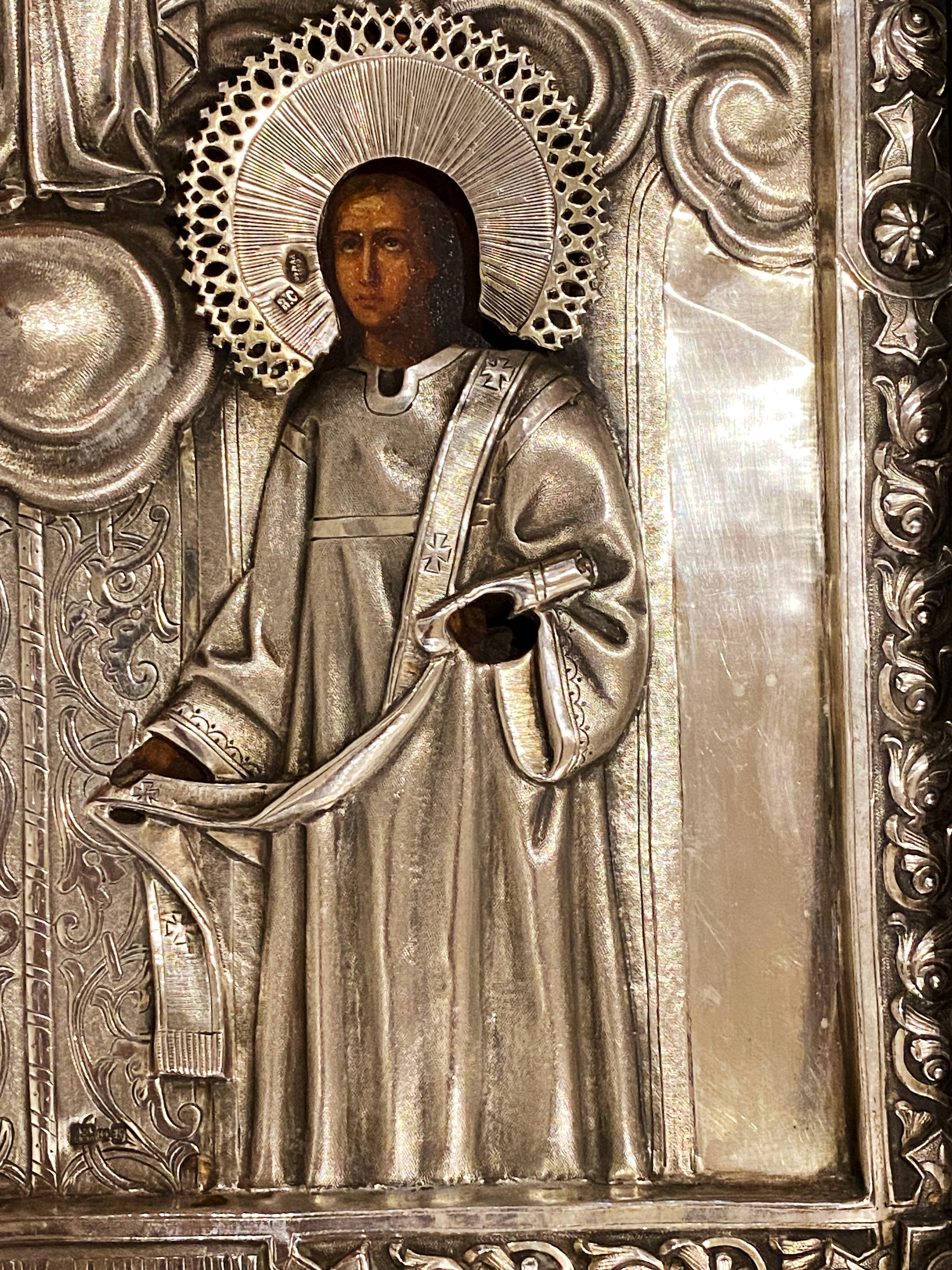 XIXc Russisches Silber „Pokrov“ Mutter des Gottes Ikone von Vasily Semenov (geb. C.) Moskau im Angebot 5