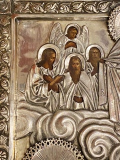 XIXc Russisches Silber „Pokrov“ Mutter des Gottes Ikone von Vasily Semenov (geb. C.) Moskau