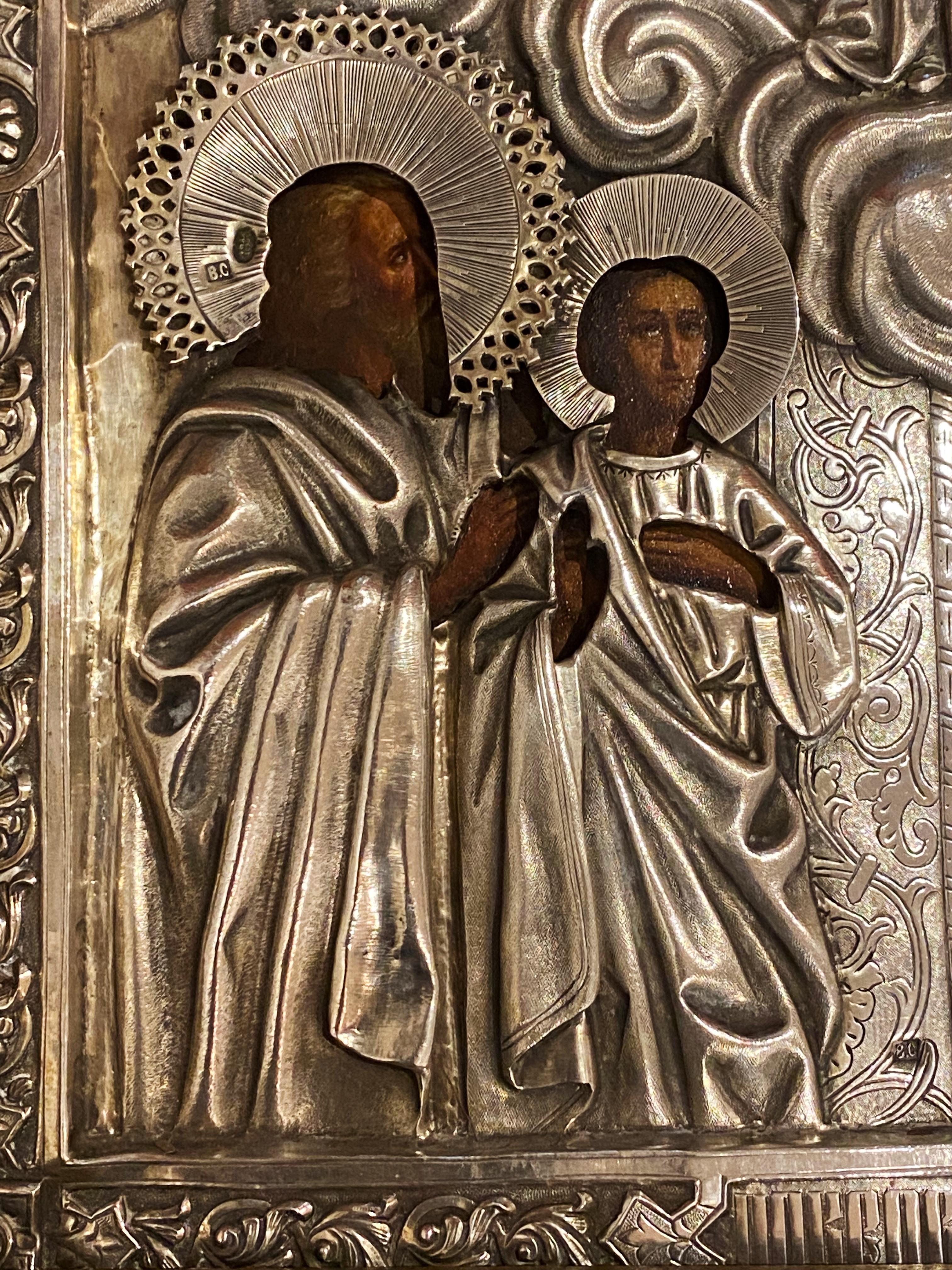 XIXc Russisches Silber „Pokrov“ Mutter des Gottes Ikone von Vasily Semenov (geb. C.) Moskau für Damen oder Herren im Angebot