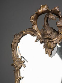 XIXth c. tall patinated bronze mirror with dolphin decor