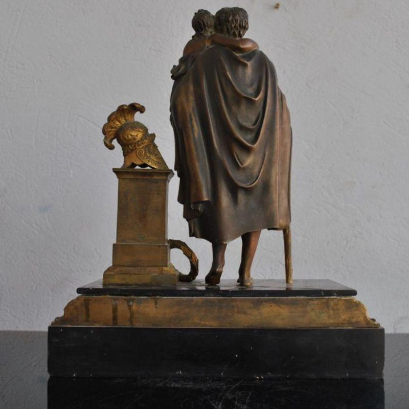 19th Century XIXth Century Bronze Representing Roman Soldier with Child Black Marble Base  For Sale
