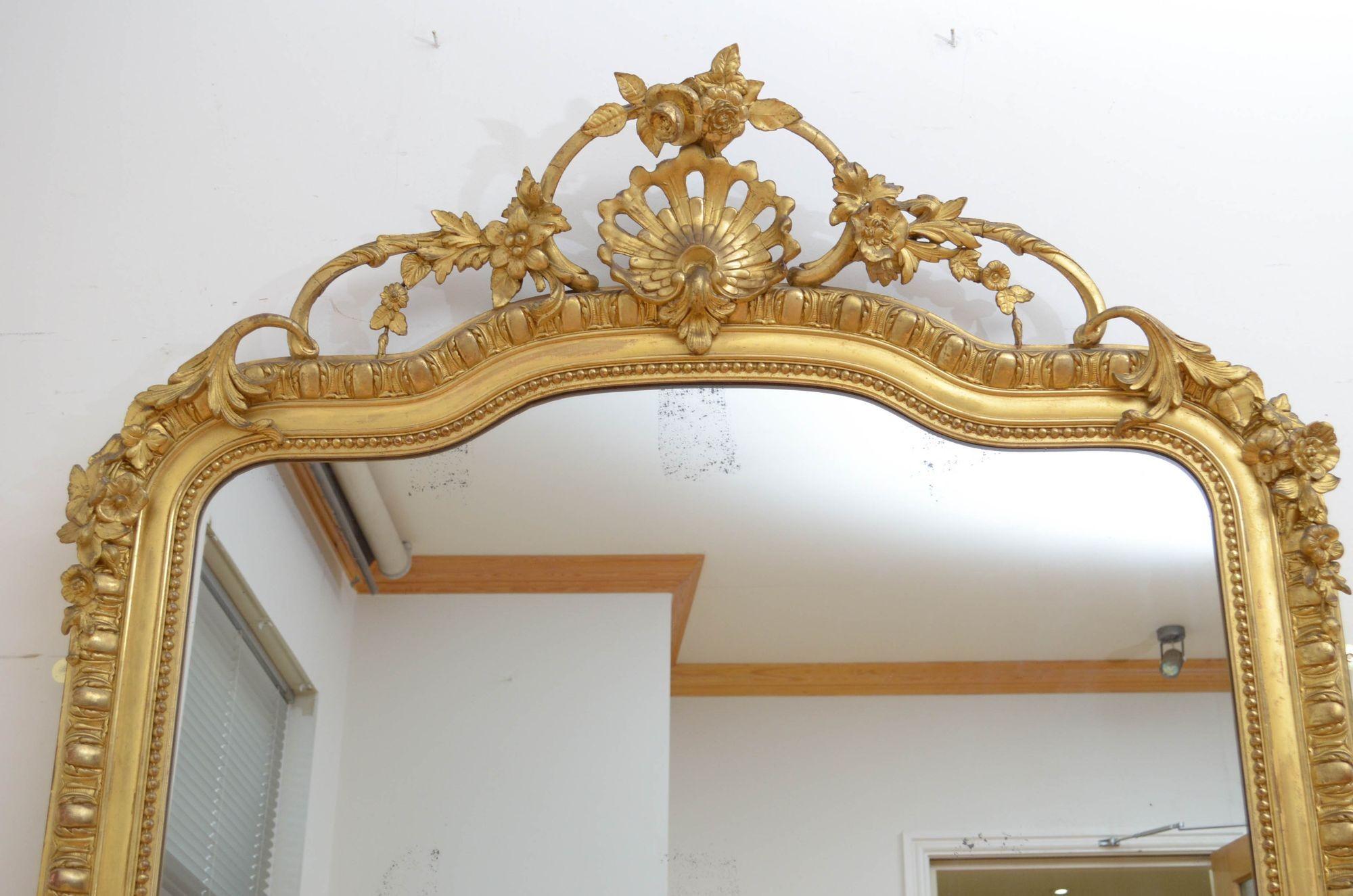 XIXth Century Giltwood Leaner Mirror Wall Mirror H196cm For Sale 5