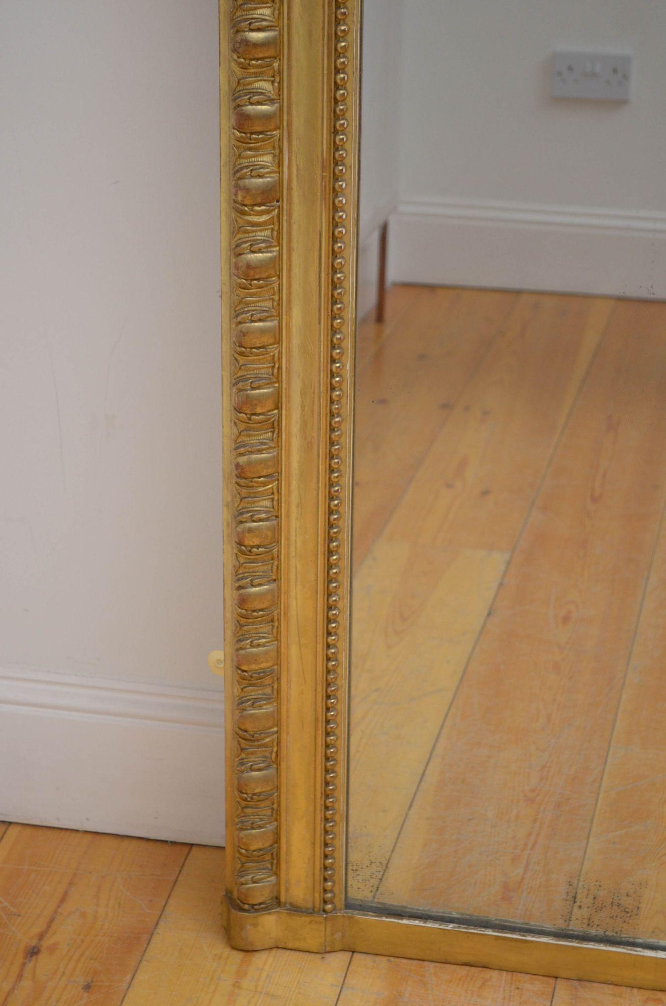 XIXth Century Giltwood Leaner Mirror Wall Mirror H196cm In Good Condition For Sale In Whaley Bridge, GB