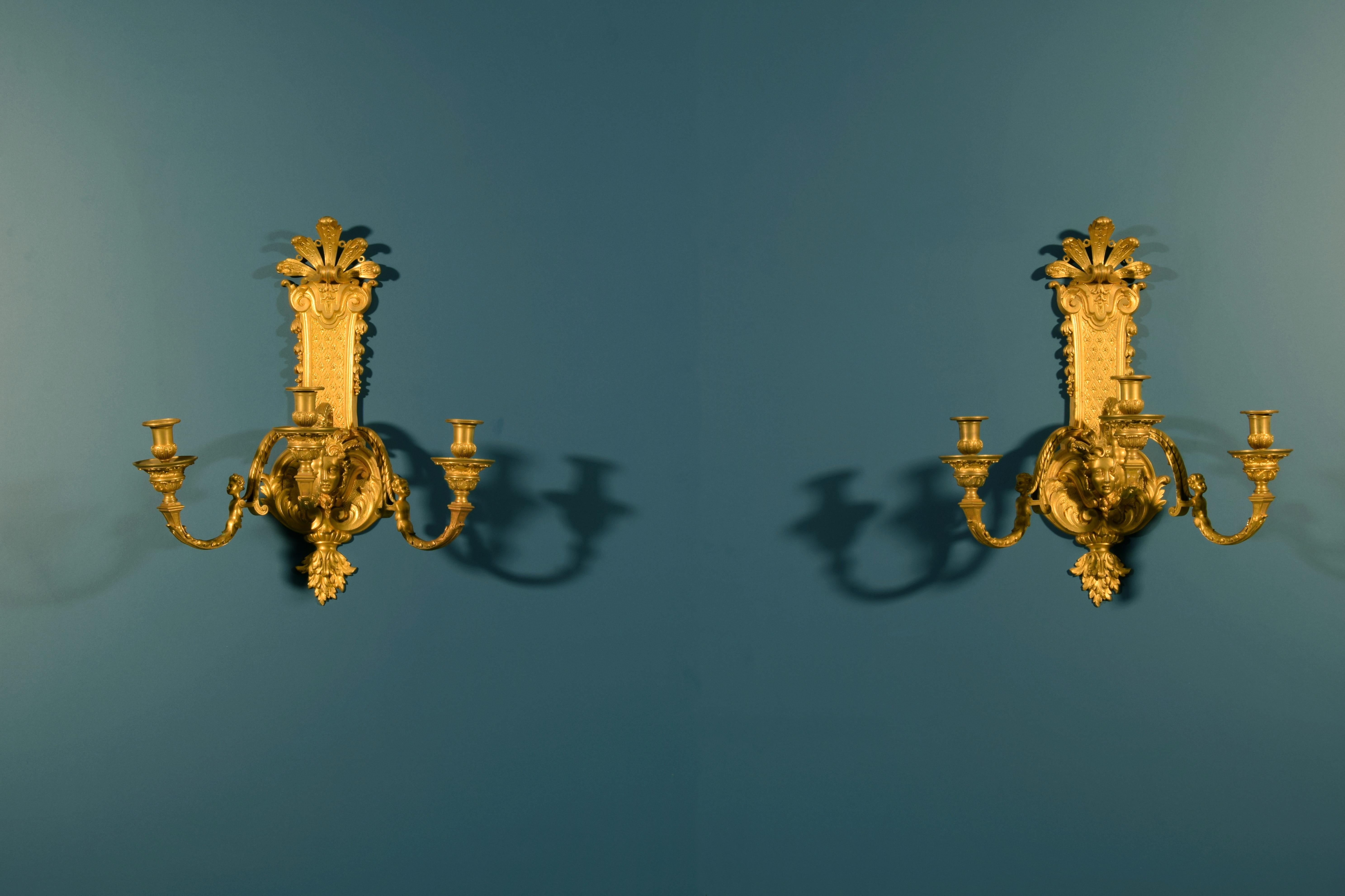 XIXth Century, Pair of French Gilt Bronze Regency Style Sconces For Sale 9