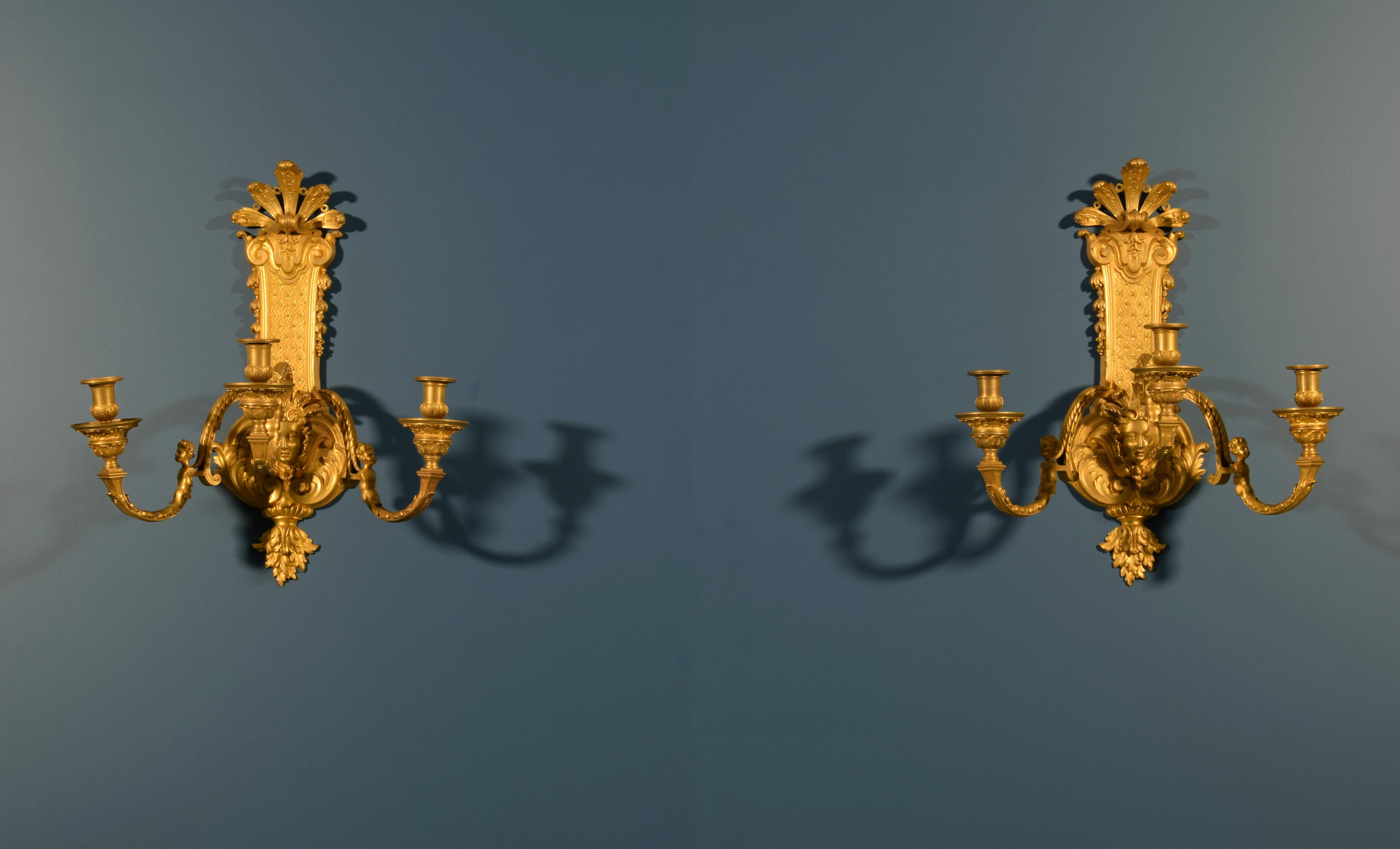 XIXth Century, Pair of French Gilt Bronze Regency Style Sconces For Sale 10