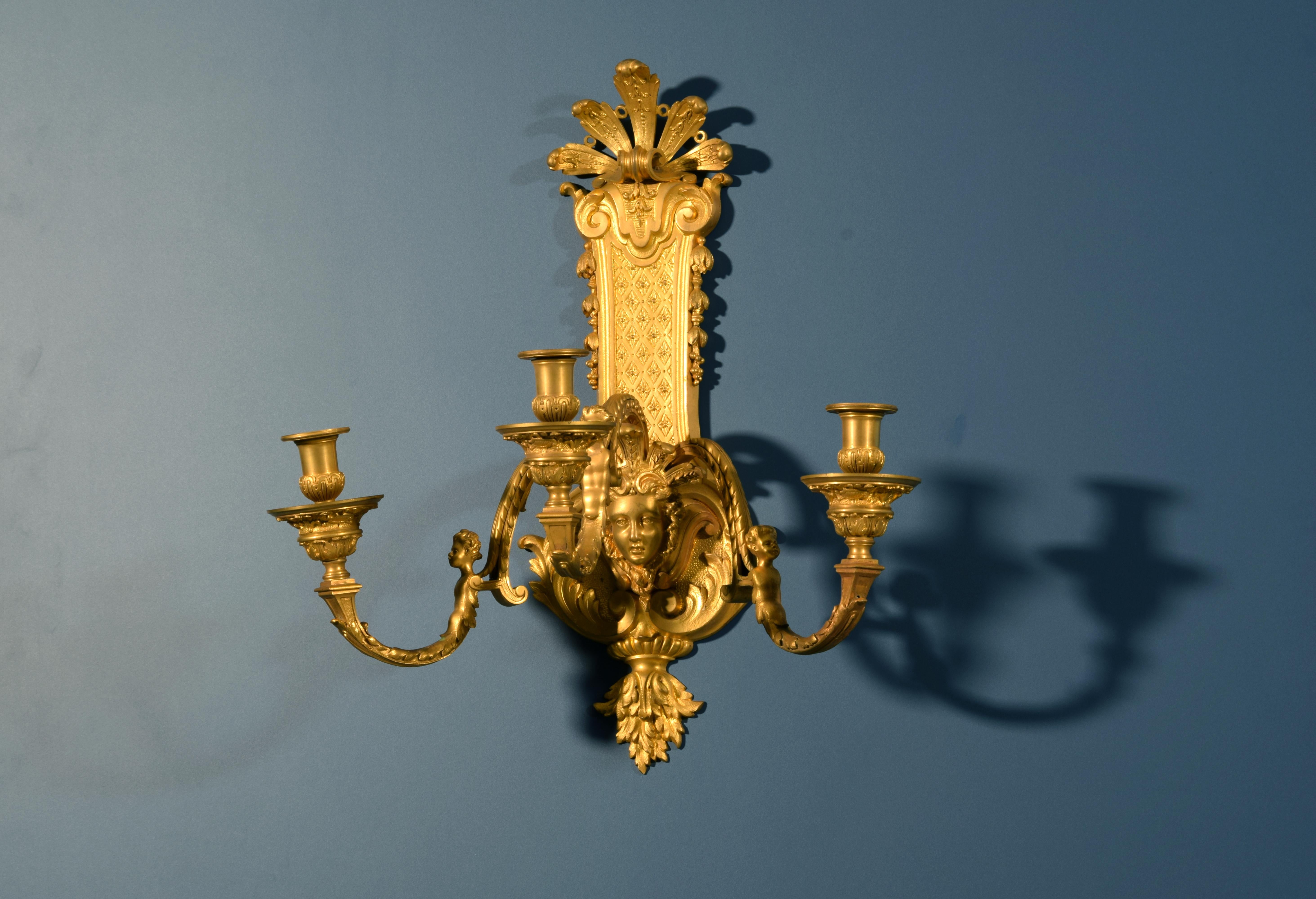 XIXth Century, Pair of French Gilt Bronze Regency Style Sconces For Sale 11