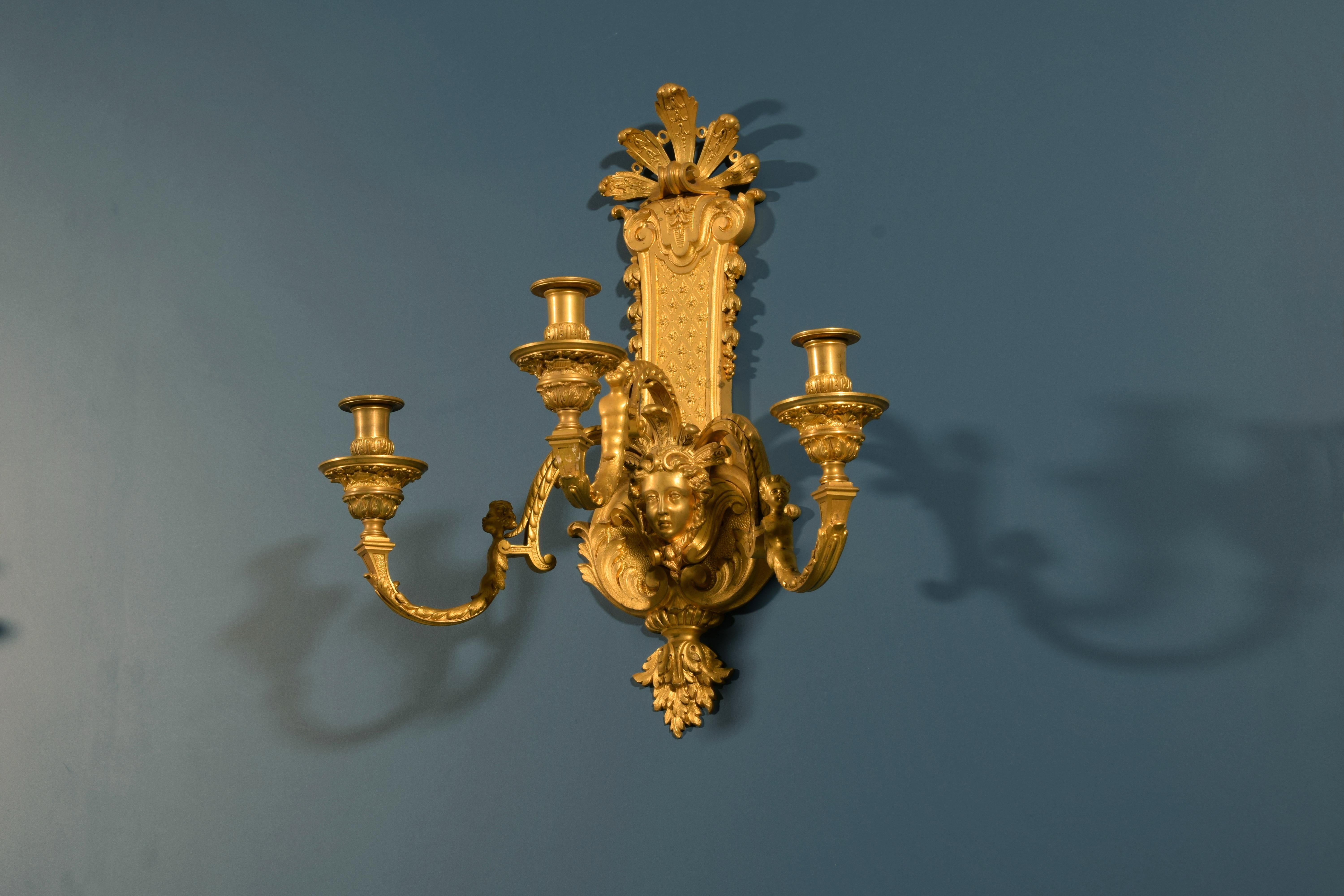 XIXth Century, Pair of French Gilt Bronze Regency Style Sconces For Sale 12