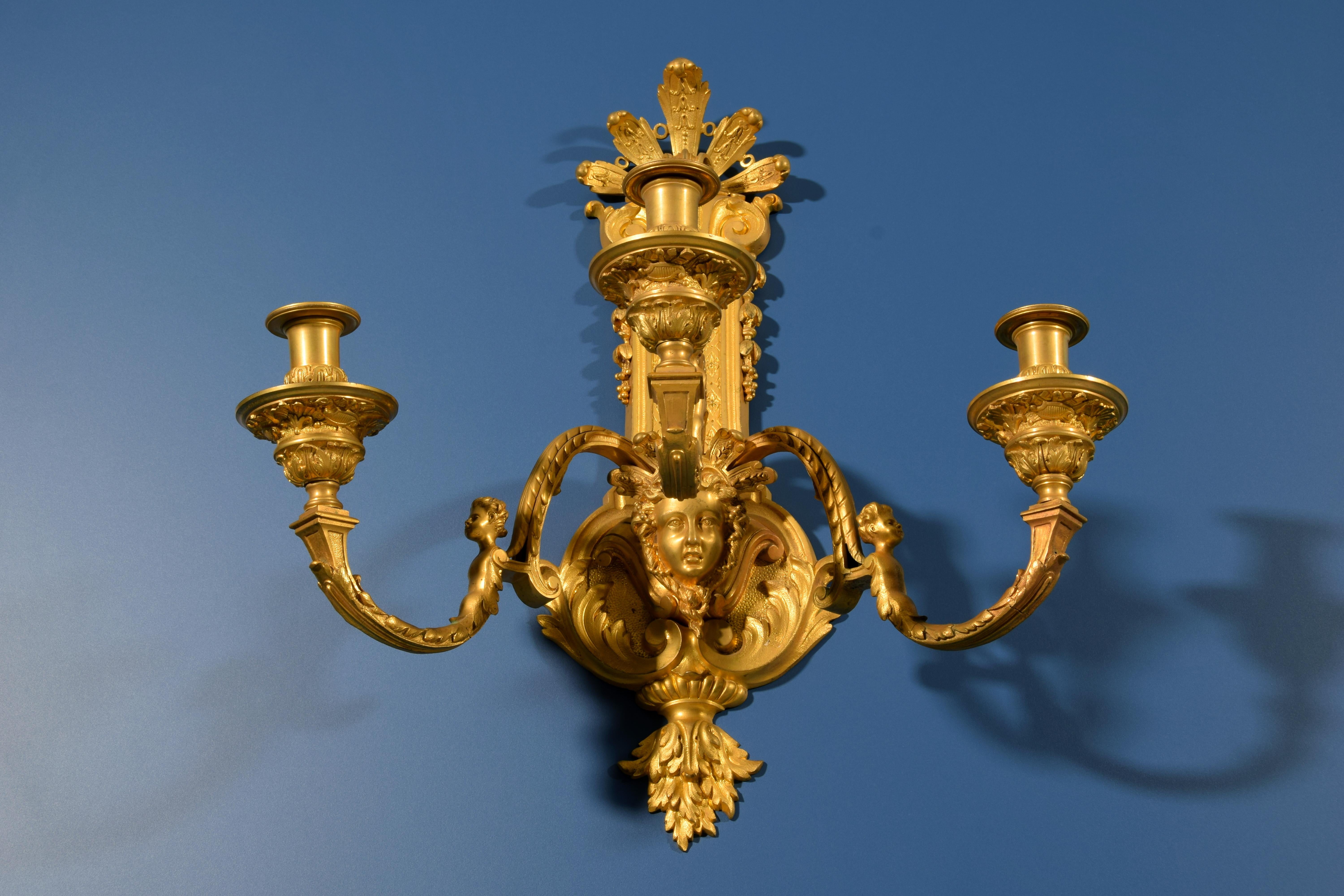 XIXth Century, Pair of French Gilt Bronze Regency Style Sconces For Sale 13