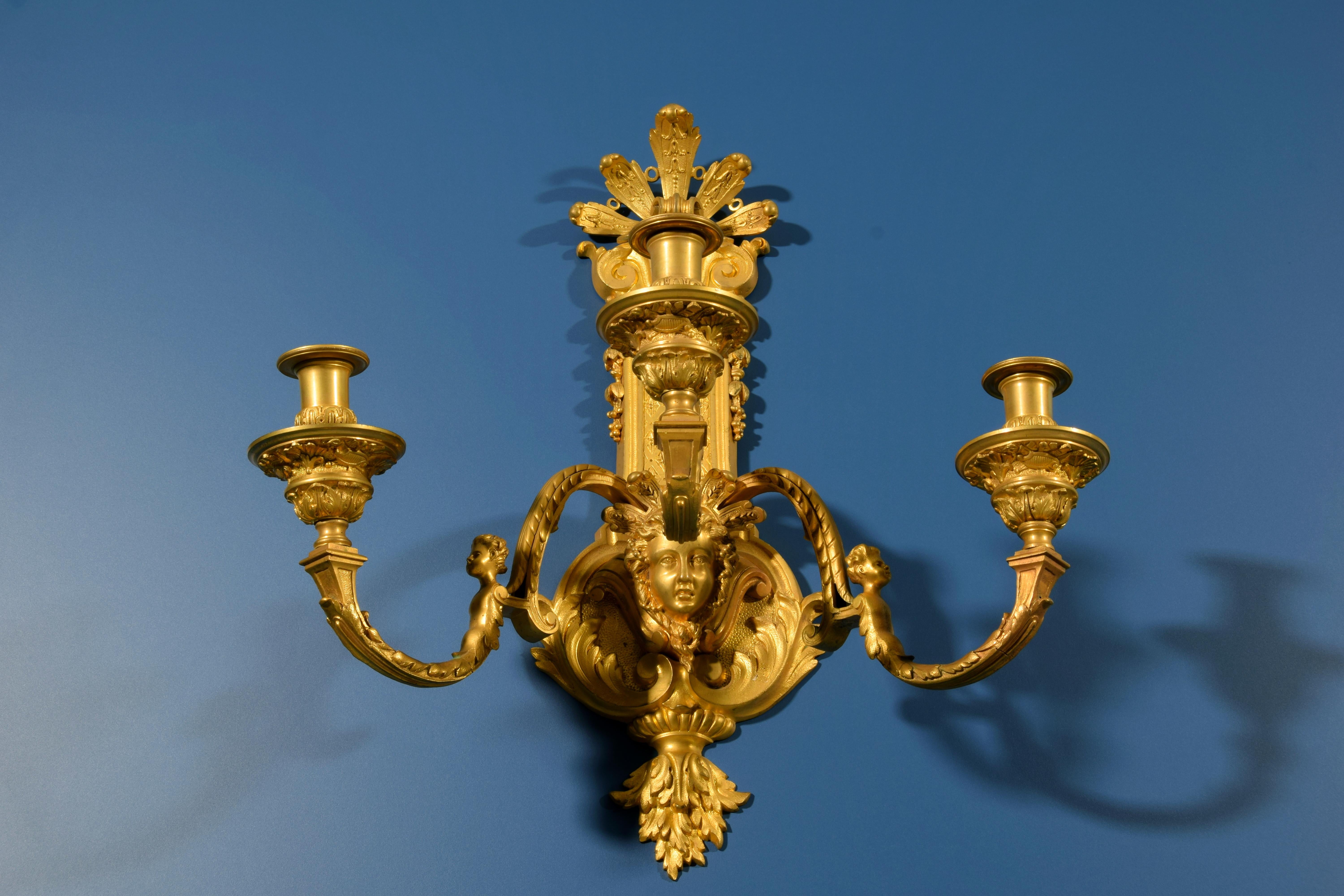 XIXth Century, Pair of French Gilt Bronze Regency Style Sconces For Sale 14